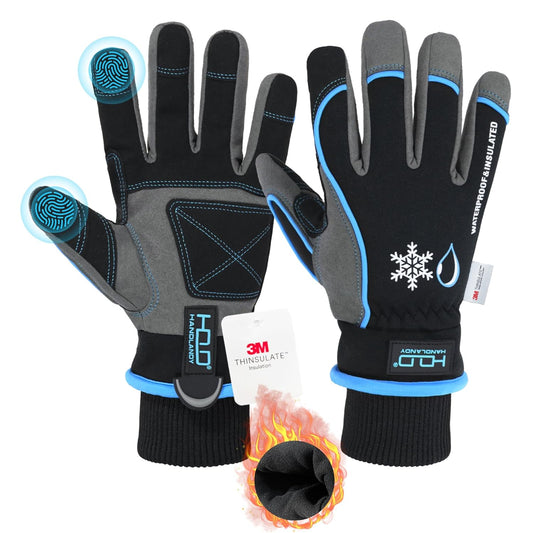 HANDLANDY Waterproof Insulated Work Gloves, 3M Thinsulate Thermal Winter Gloves for Men Women Touch Screen, Warm Ski Snowboard Cold Weather Gloves (2XL, Blue)