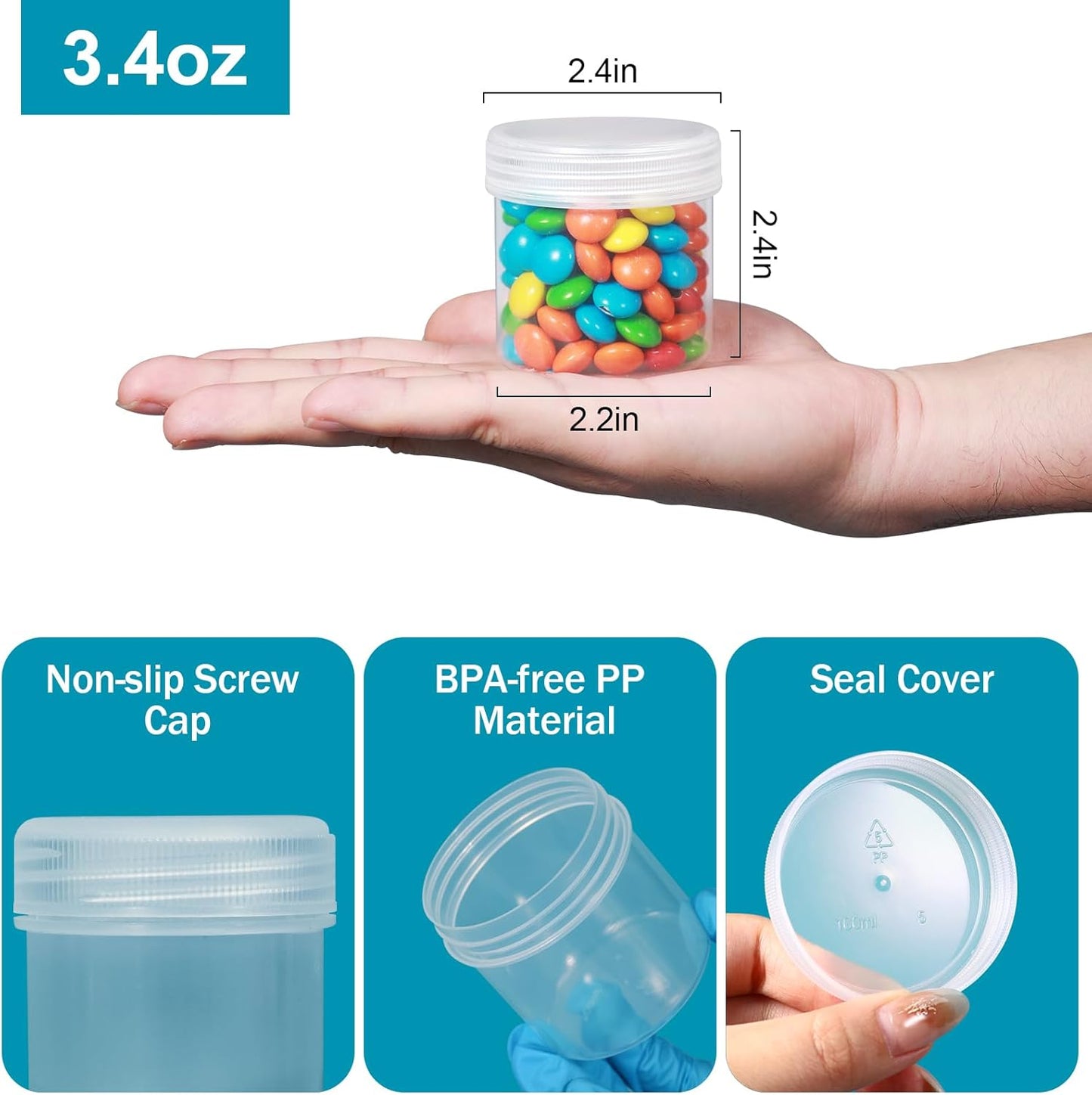 TSA Approved Wide Mouth Travel Size Containers, PP Clear Leak Proof Travel Plastic Jars with Lids for Creams Lotion Cosmetic, Jewelry Beads, Sample, Small Items Storage (3.4 oz, 4 Pcs)