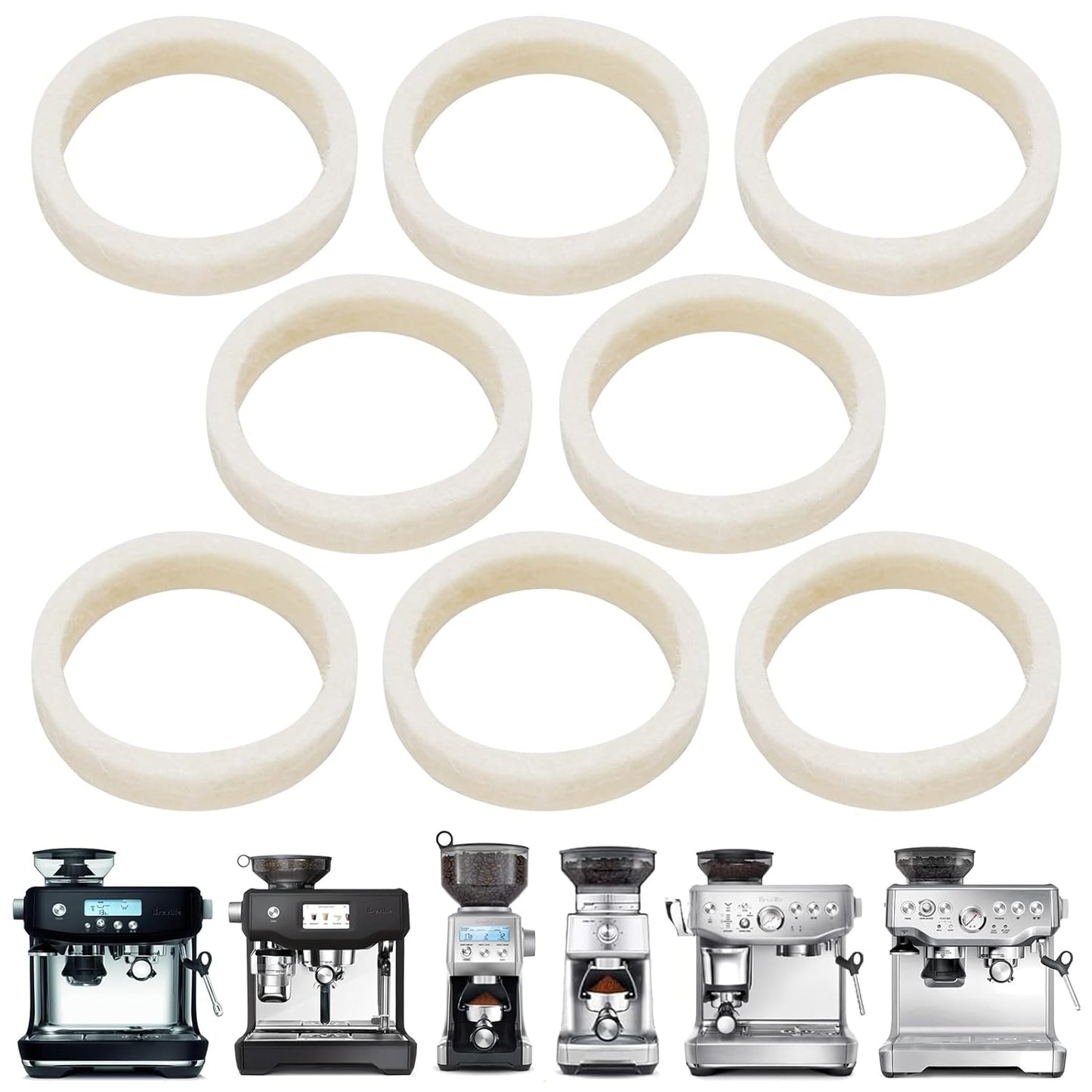 8 Pcs Felt Gasket Replacement for Breville Espresso Machine Grinders, Felt Washer Replacemen Compatible with BES870, BES878, BES880, BES980, BES990, BCG820, Wool Ring Espresso Machines Accessories