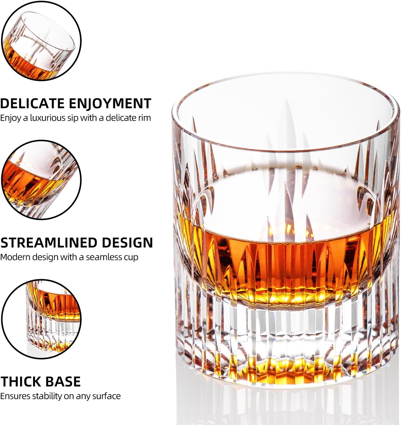 KAMMAK Crystal Whiskey Glasses Set of 2, Luxury 7.44oz Old Fashioned Glasses Stemless, Hand Blown Cocktail Glasses, Handcrafted Cut White Scotch Cup for Women, Men Gift for Bourbon,Home Bar