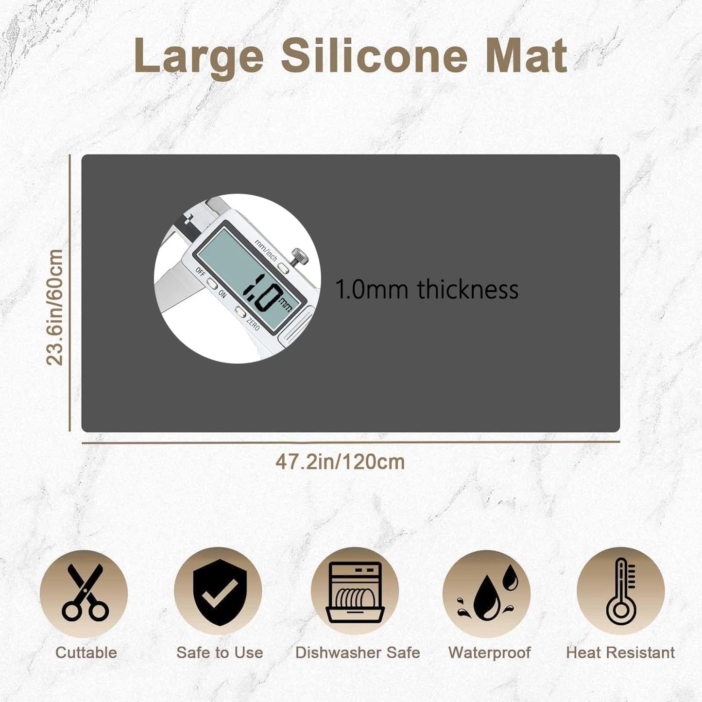 47.2"x23.6"(120cmx60cm) Large Silicone Mat for Kitchen Counter, Non-Slip Heat Resistant Countertop Protector, Waterproof Multipurpose Mat for Kitchen Island, Light Brown