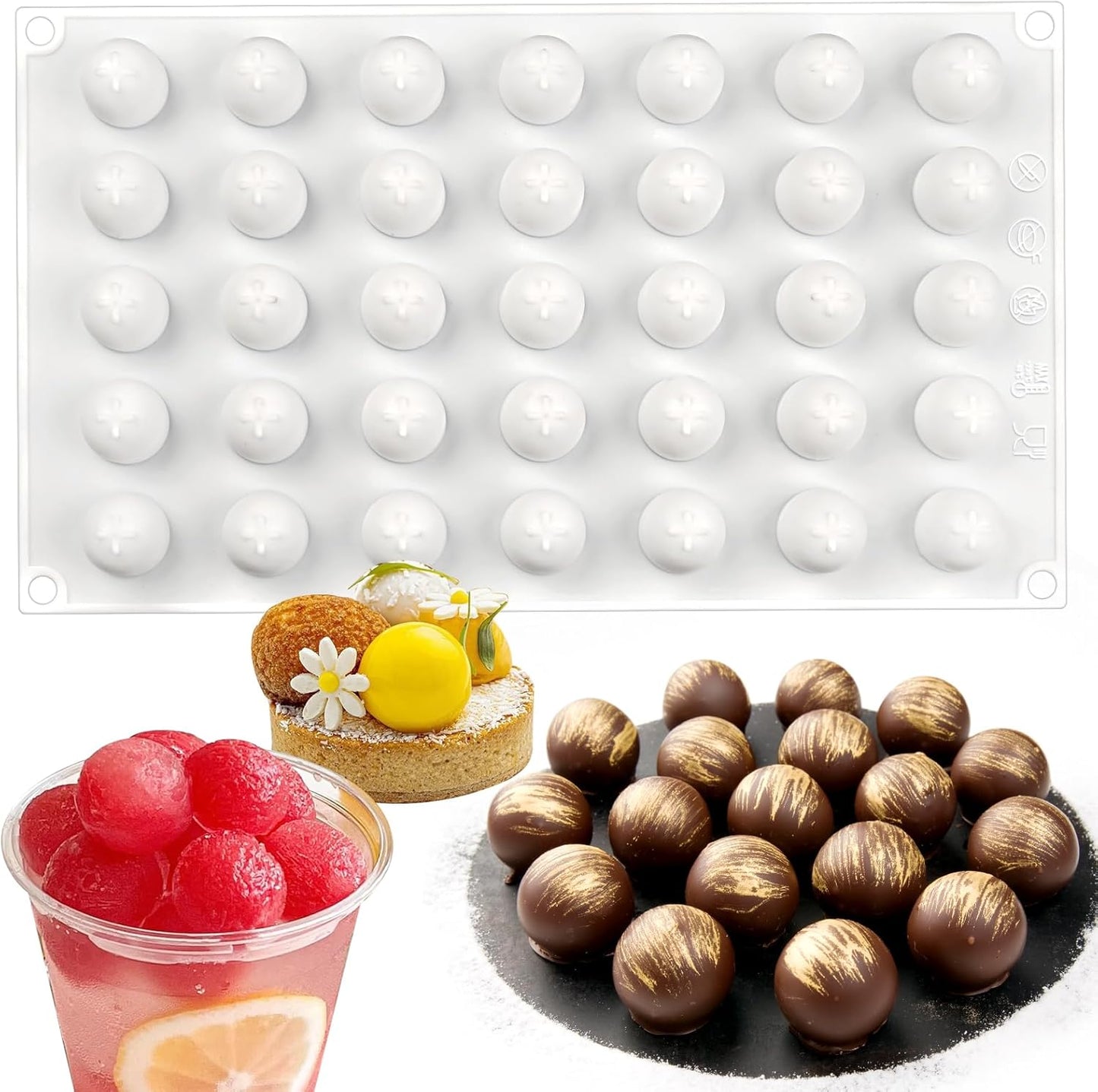 Small Chocolate Molds, 35-Cavity Silicone Sphere Candy Molds, Chocolate Mold for Cake Decoration, Chocolate Candy Gummy Mousse Jelly Pudding Ice Cube Tray, Fruit Snacks, Keto Snacks
