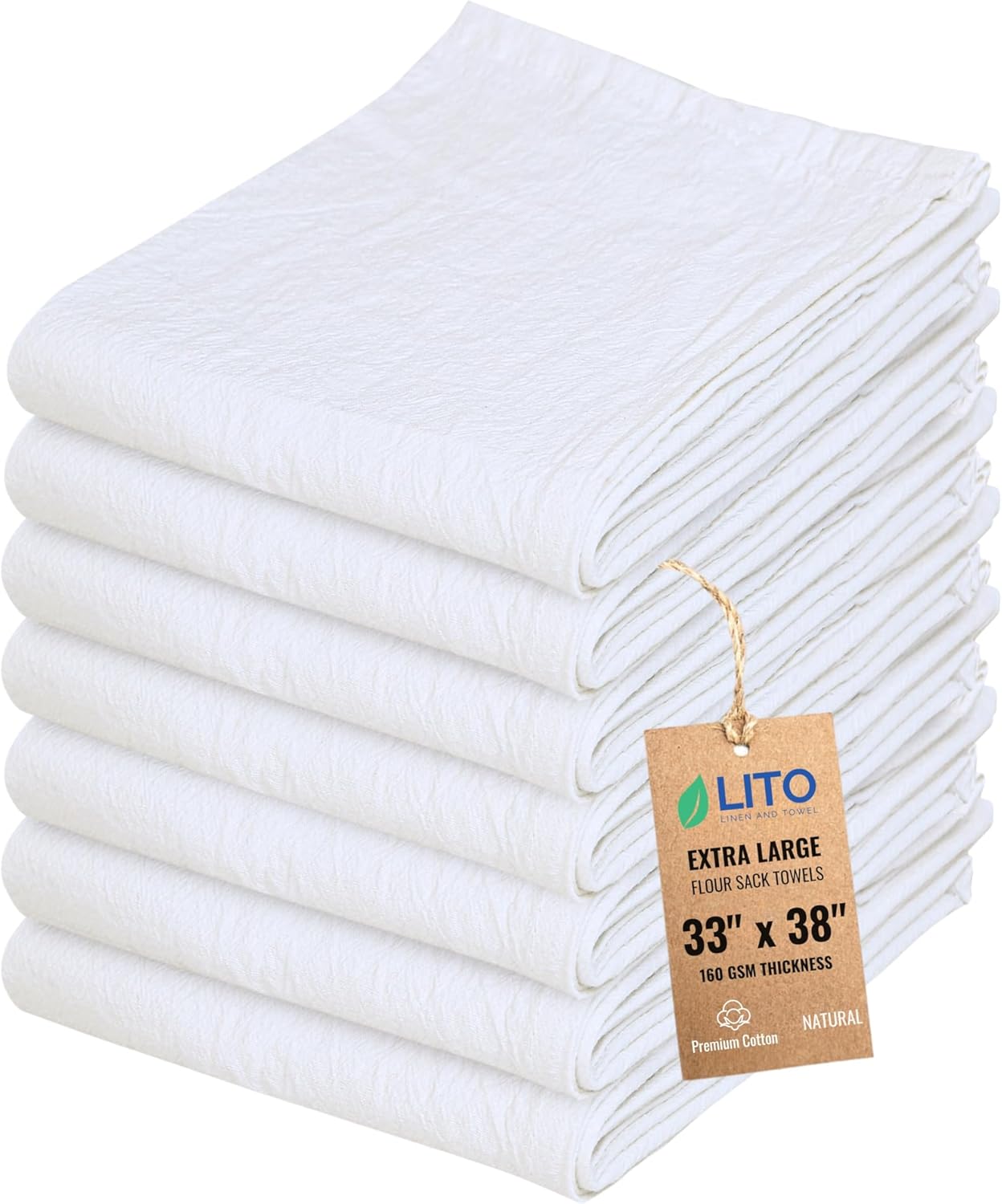 Flour Sack Towels | Tea Towel for Crafts| Kitchen Dish Cotton Blank Towel for Embroidery| Baking Bread Proofing Linen Cover| Thick Absorbent Quick Dry| 7 Pack 33"x38" Natural