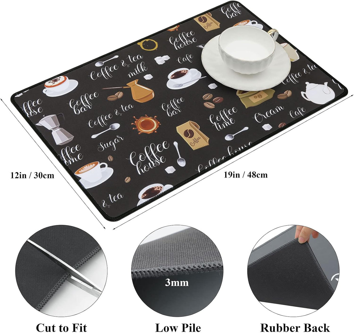 SHACOS Coffee Mat 2-Pack 12x19 Inch Absorbent Non Slip Coffee Maker Mats for Countertop Bar Accessories Dish Drying Mat Waterproof Heat Resistant, Brown