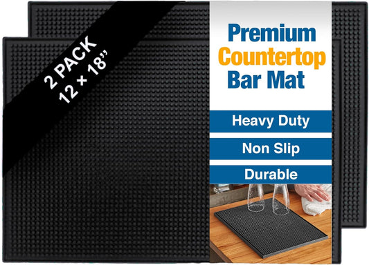 Rubber Bar Mats for Countertop by ProTensils - 18" x 12" Black Bar Mats for Bartending, Bar Service Mat, Home Bar, Coffee Bar Mat Spill Matt (2 Pieces)