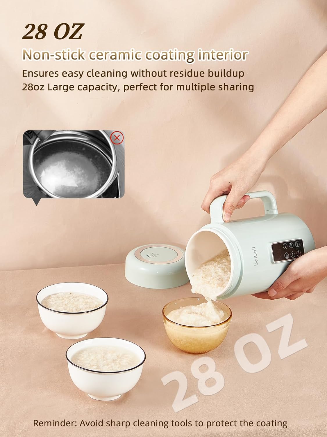 balbali Portable Electric Pot for Cooking Dorm Room - 28oz Non-stick Travel Electric Kettle, Mini Hot Pot with Temperature and Time Control - Self Heating Soup/Rice/Ramen Cooker/Warmer Green