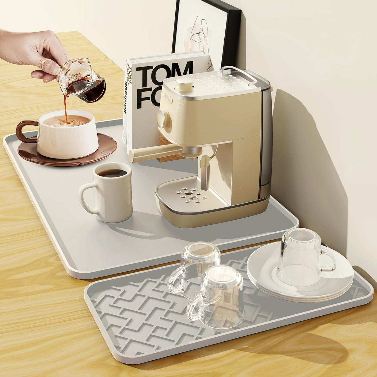 Silicone Coffee Mat - Removable Bar Mat with Concave and Convex Design, Leak-Proof and Non-Slip, Suitable for Use Under the Coffee Machine to Keep the Countertop Clean (White24"x16")