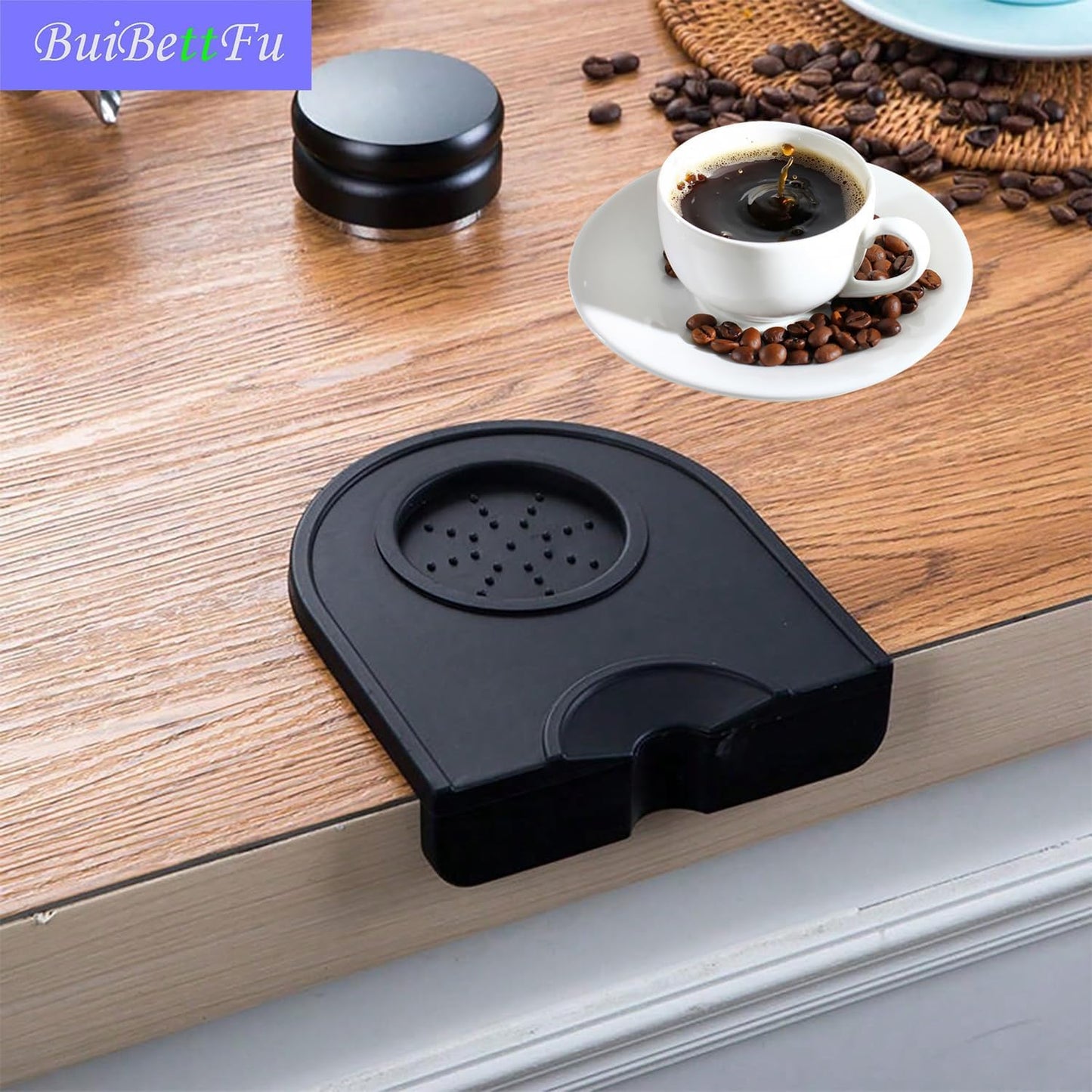 Coffee Knock Box Shock-Absorbent Durable Barista Style Knock Box With Removable Knock Bar and Non-Slip Base Gift Silicone Tamping Pad for Barista Tool Home Kitchen Bar Coffee Shop (Coffee Tamper Mat)