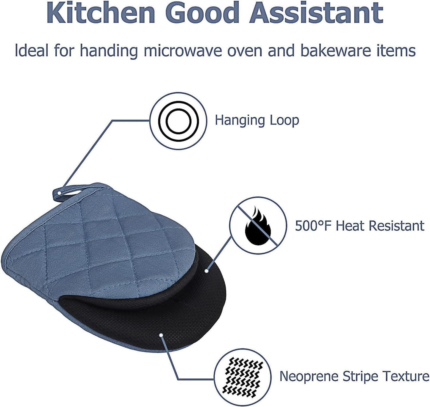 Short Oven Mitts, Heat Resistant Silicone Kitchen Mini Oven Mitts for 500 Degrees, Non-Slip Grip Surfaces and Hanging Loop Gloves, Baking Grilling Barbecue Microwave Machine Washable, 1 Piece