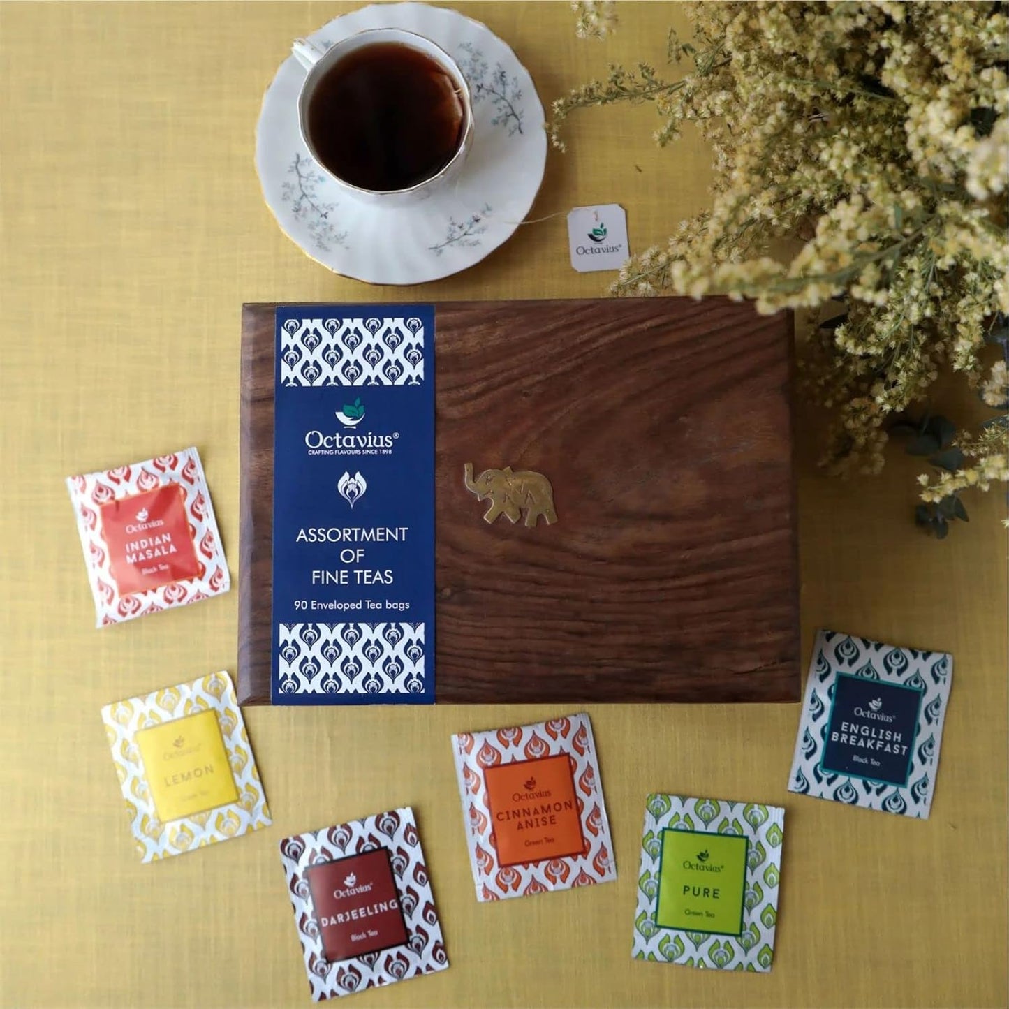 Octavius Gift's Select - Assorted Tea in Wooden Box | 6 Flavors, 90 Tea Bags | Black & Green | Gifts for Women & Men | Variety Pack