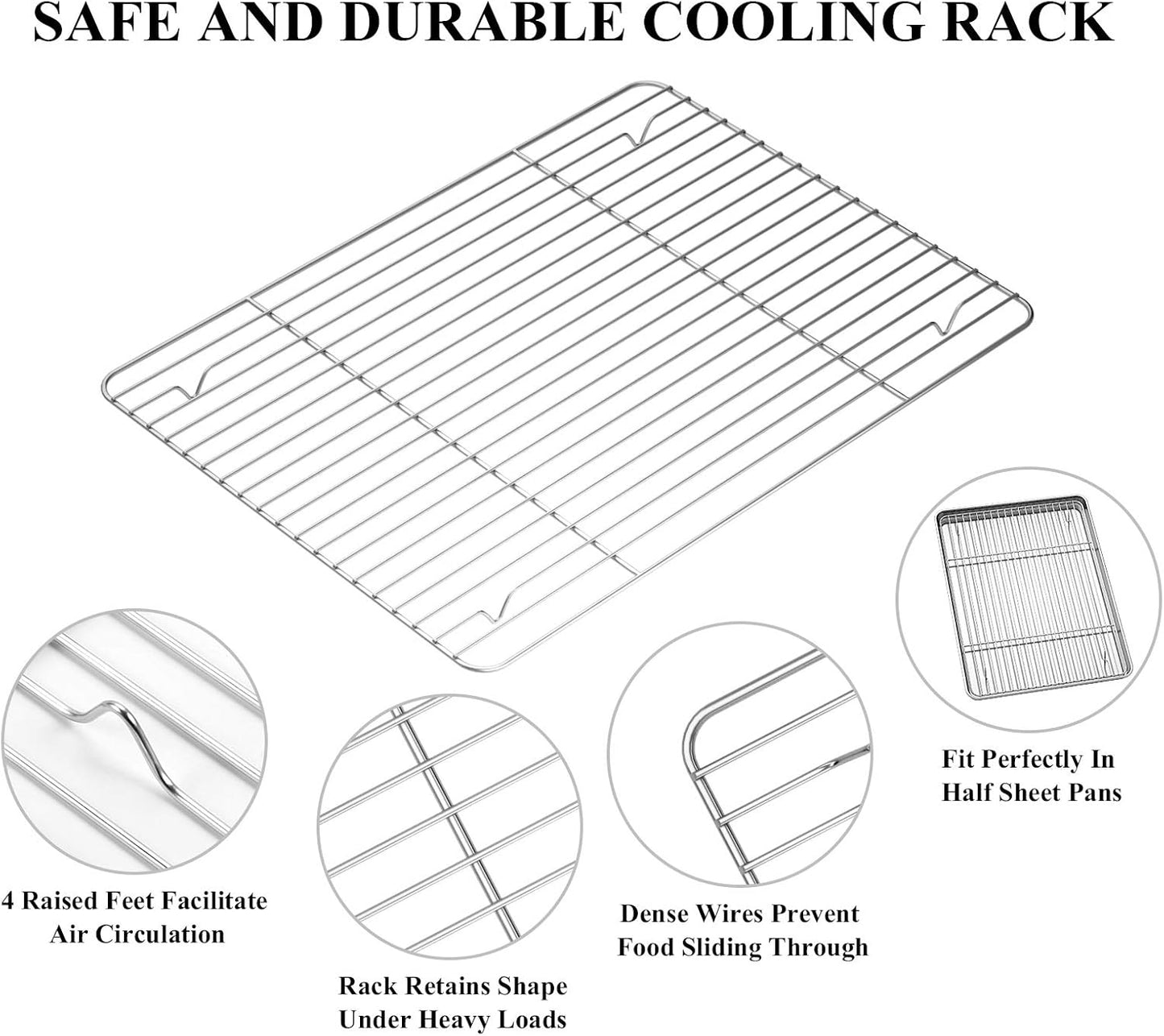 Deedro Baking Sheet with Rack Set [2 Sheets + 2 Racks], Stainless Steel Baking Pan Cookie Sheets Oven Tray with Cooling Rack, 16 x 12 x 1 Inch, Heavy Duty, Non-toxic, Easy Clean