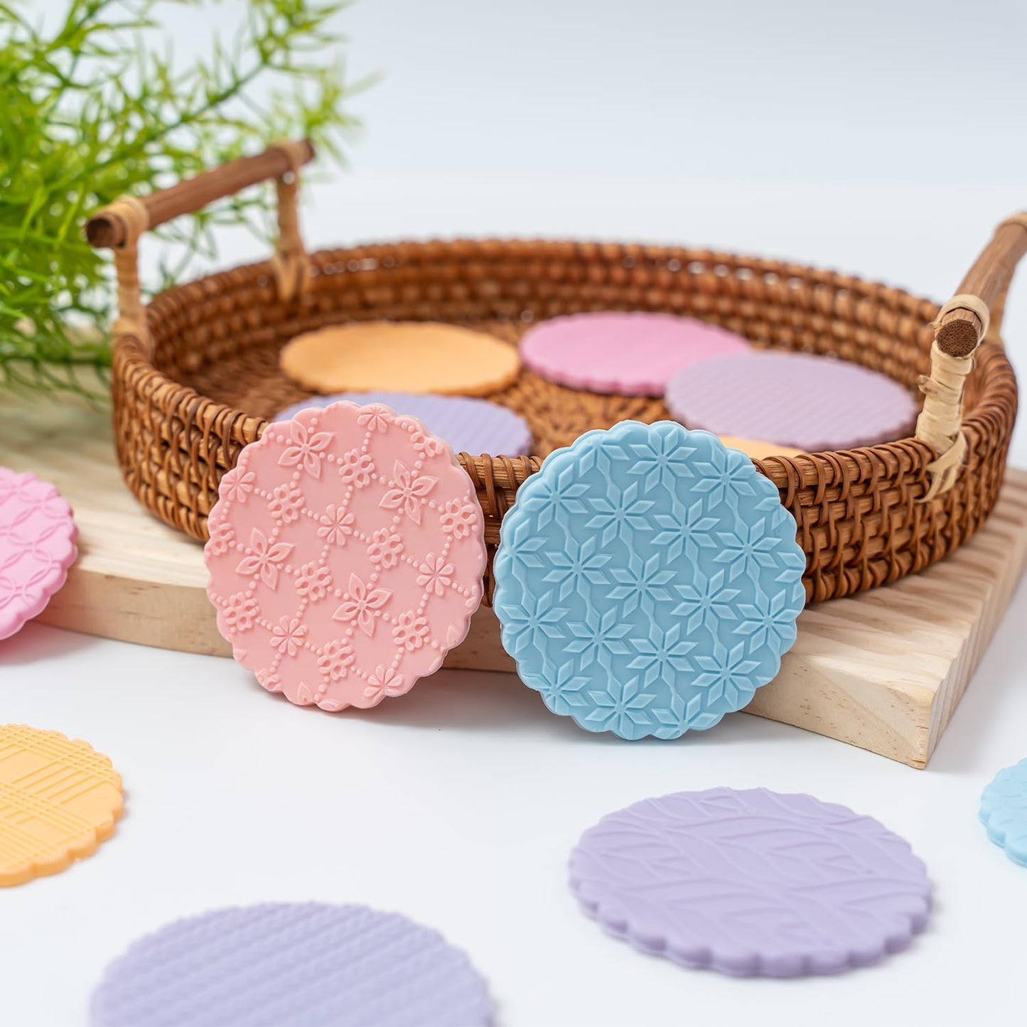 KALAIEN 3 Pack Cookie Embosser Set, Fondant Impression Mats Acrylic Embosser for Fondant Stamps, Texture Sheets for Polymer Clay, Chocolate, Cupcake Topper, Fondant Molds-Style 3