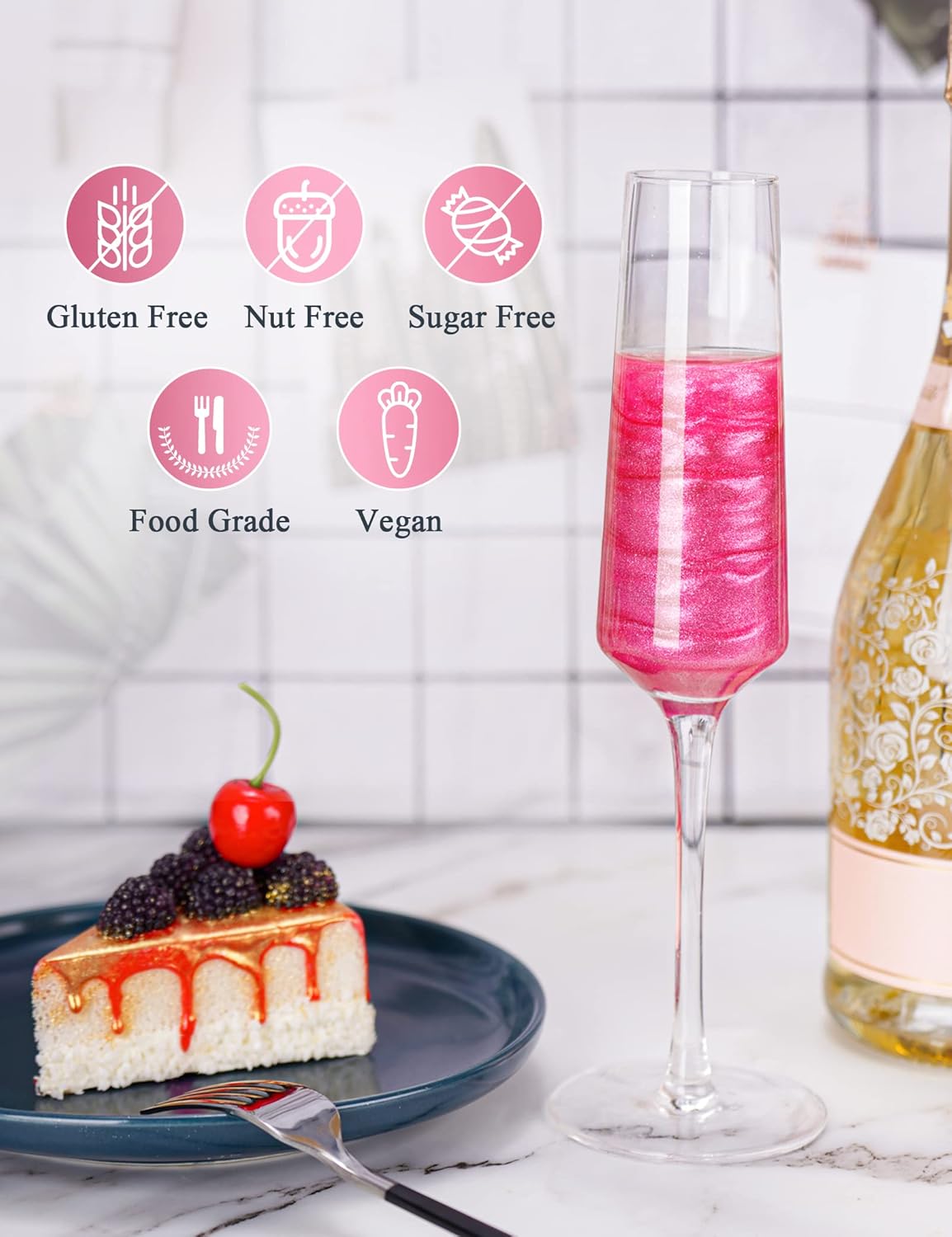 NiHome Edible Luster Dust Glitter Powder Fancy Metallic Sprinkles, Glimmer Luster Dust 4 Bottles of 0.18oz/5g for Decorating Drinks Cakes in Bakeries, Allergen-Free Food Coloring (4 Colors 20g)