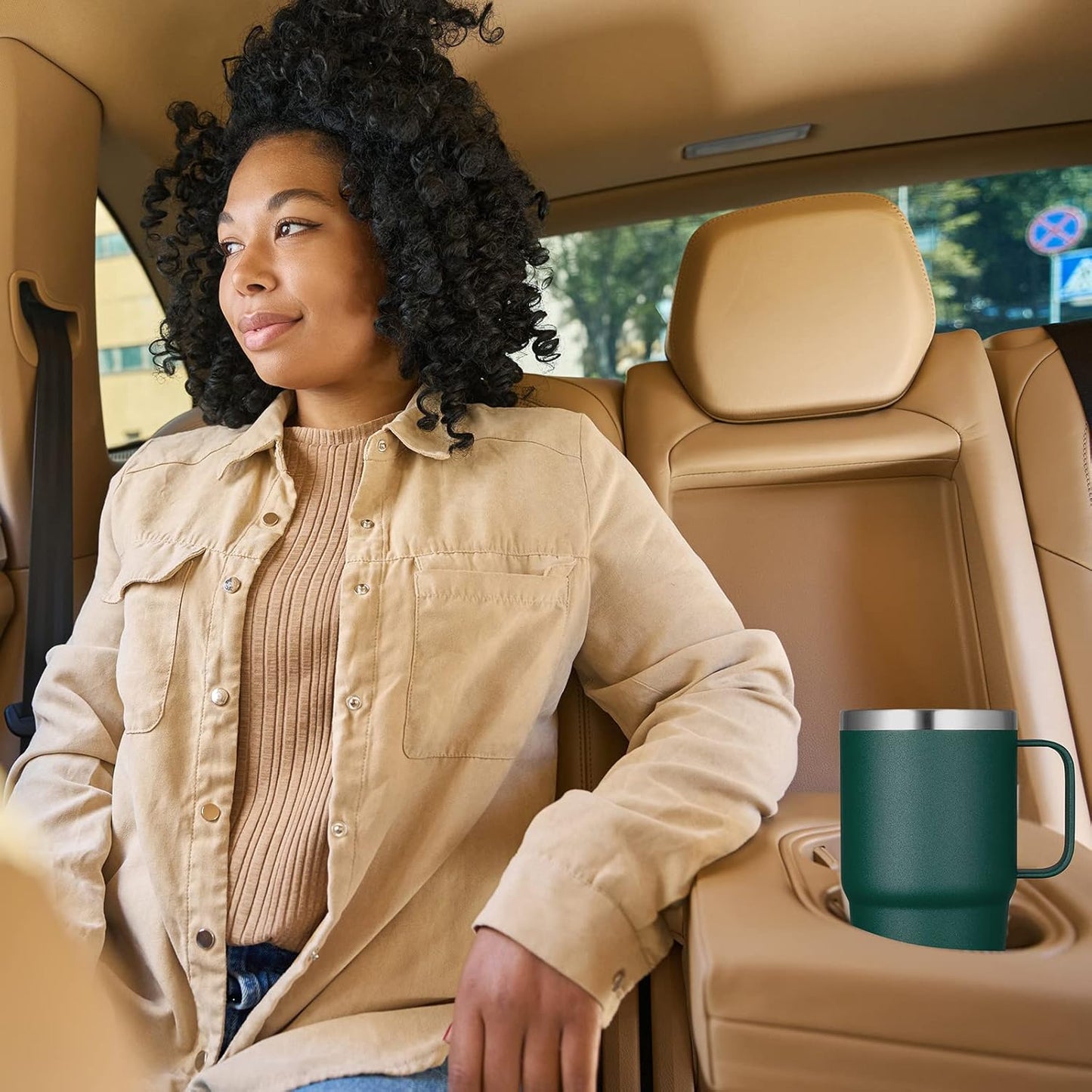 VEGOND 20 oz Tumbler Bulk with Handle Lid and Straw, Stainless Steel Insulated Travel Coffee Mug Set, Spill Proof Double Wall Metal Tumblers Cups, Dark Green 6 Pack