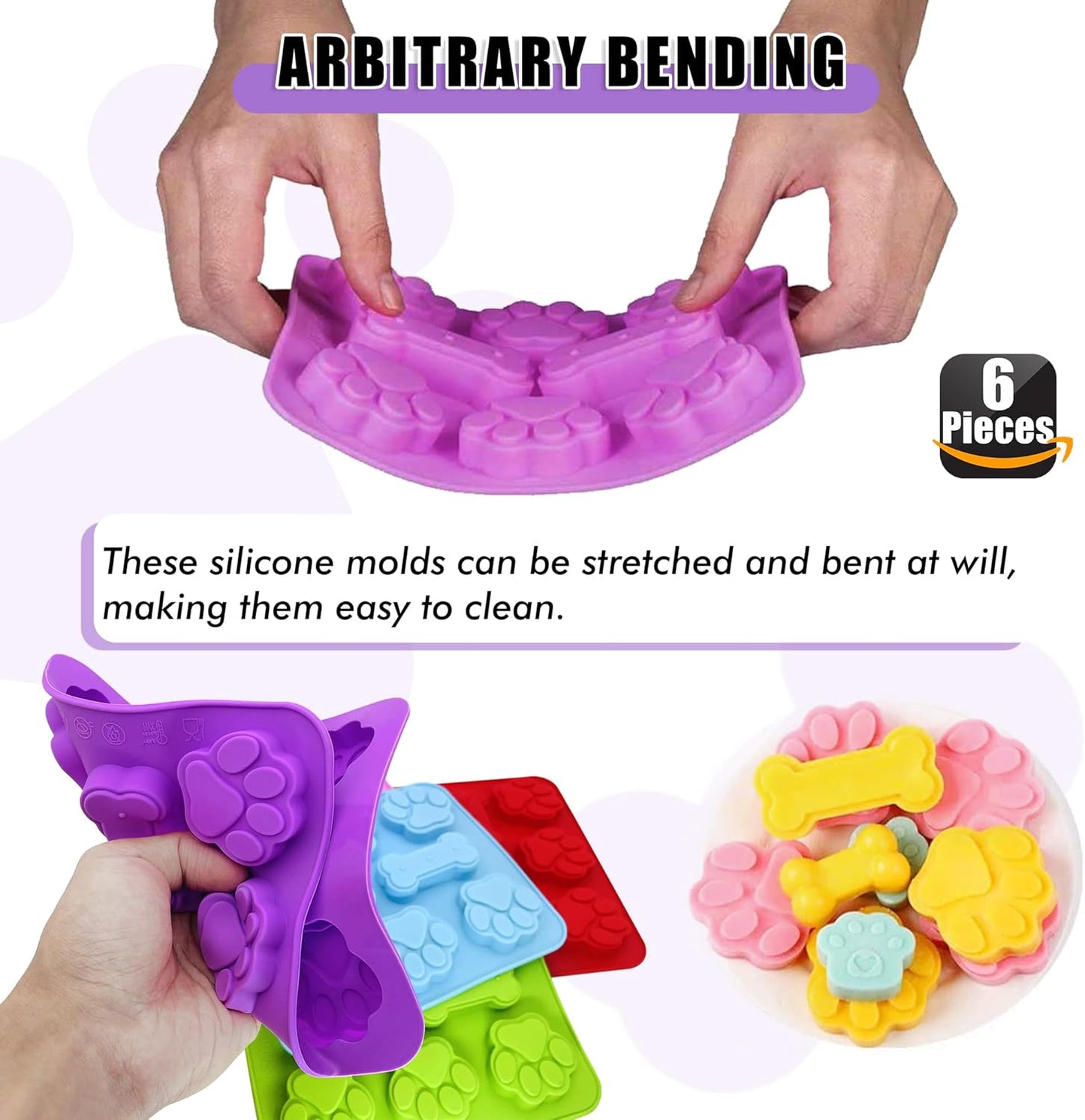 RUGVOMEM Set of 8 Silicone Dog Treat Molds, 3 Pieces 2 in 1 Dog Paw and Bone Shaped Molds & 5 Pieces Bone Cookie Cutter