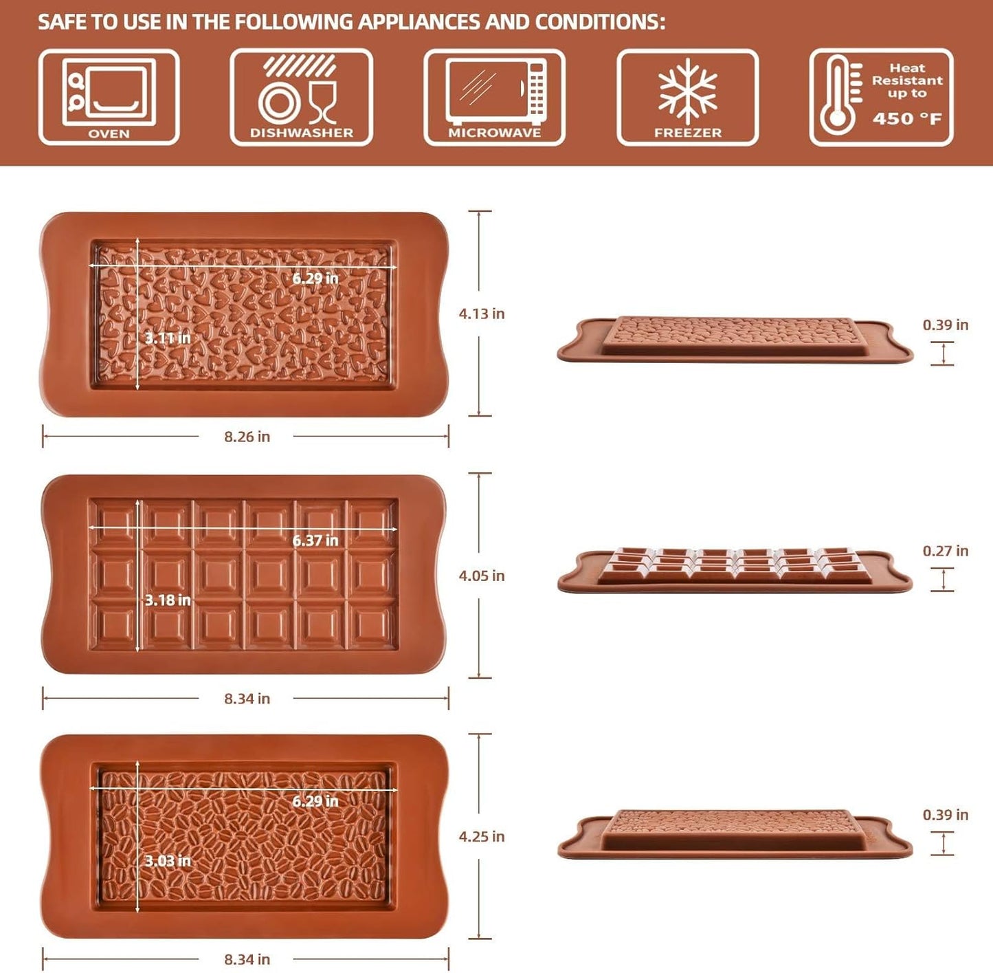 Chocolate Bar Molds - Silicone, Non-Stick, Pistachio & Milk Chocolate - 2 of Each - Set of 6