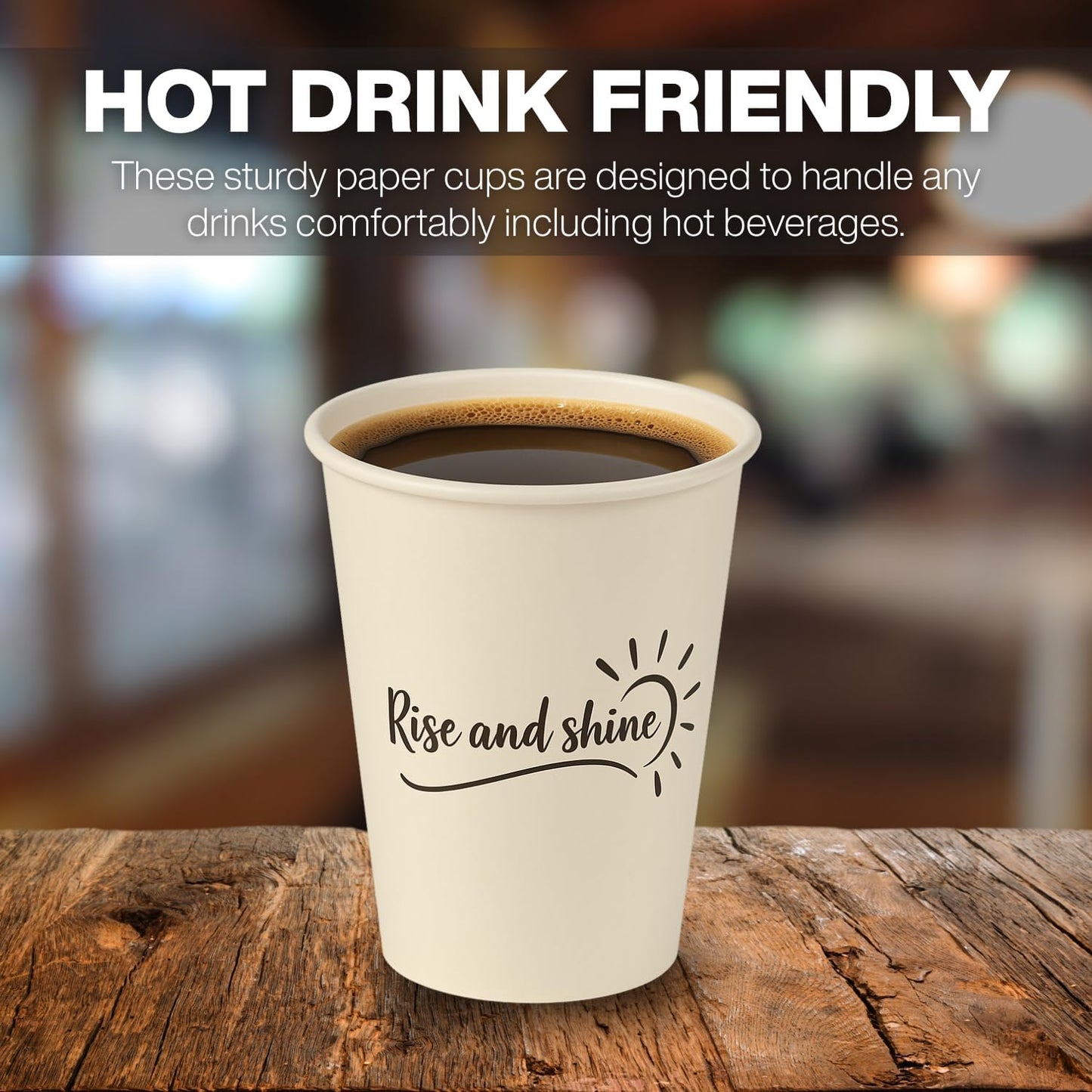 Smygoods Disposable Coffee Cups with Lids, To Go Paper Hot Cups, Rise and Shine Design (12 OZ, 50 Count) For Hot Beverages, Coffee, Tea, Espresso, Cocoa - Vasos Para Cafe