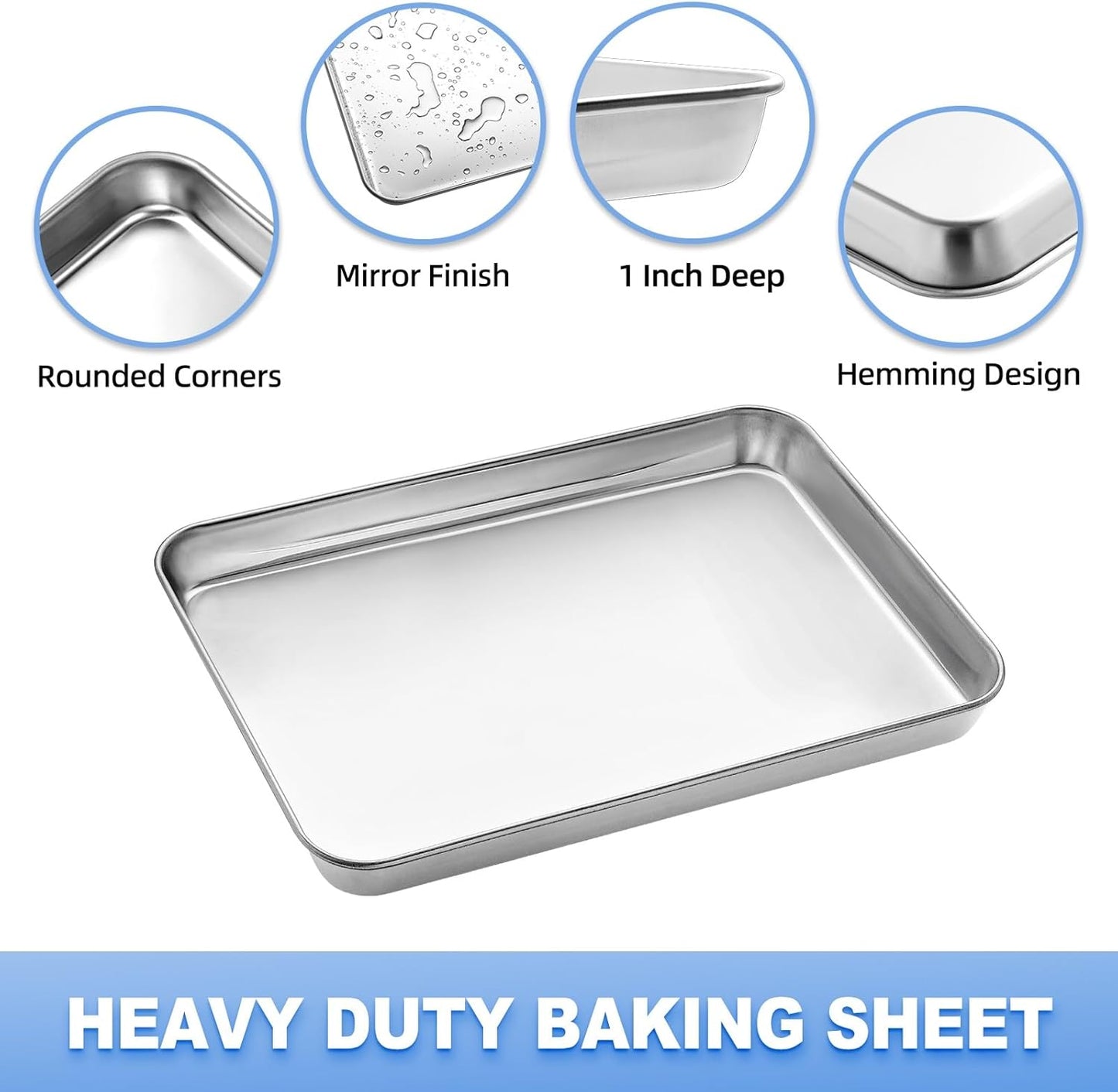 Baking Sheet with Wire Rack, Cookie Sheet Baking Pan Toaster Oven Tray with Cooling Rack, Stainless Steel Eighth Sheet Pan with Rack 9' x 7' x 1', Healthy & Non Stick & Dishwasher Safe