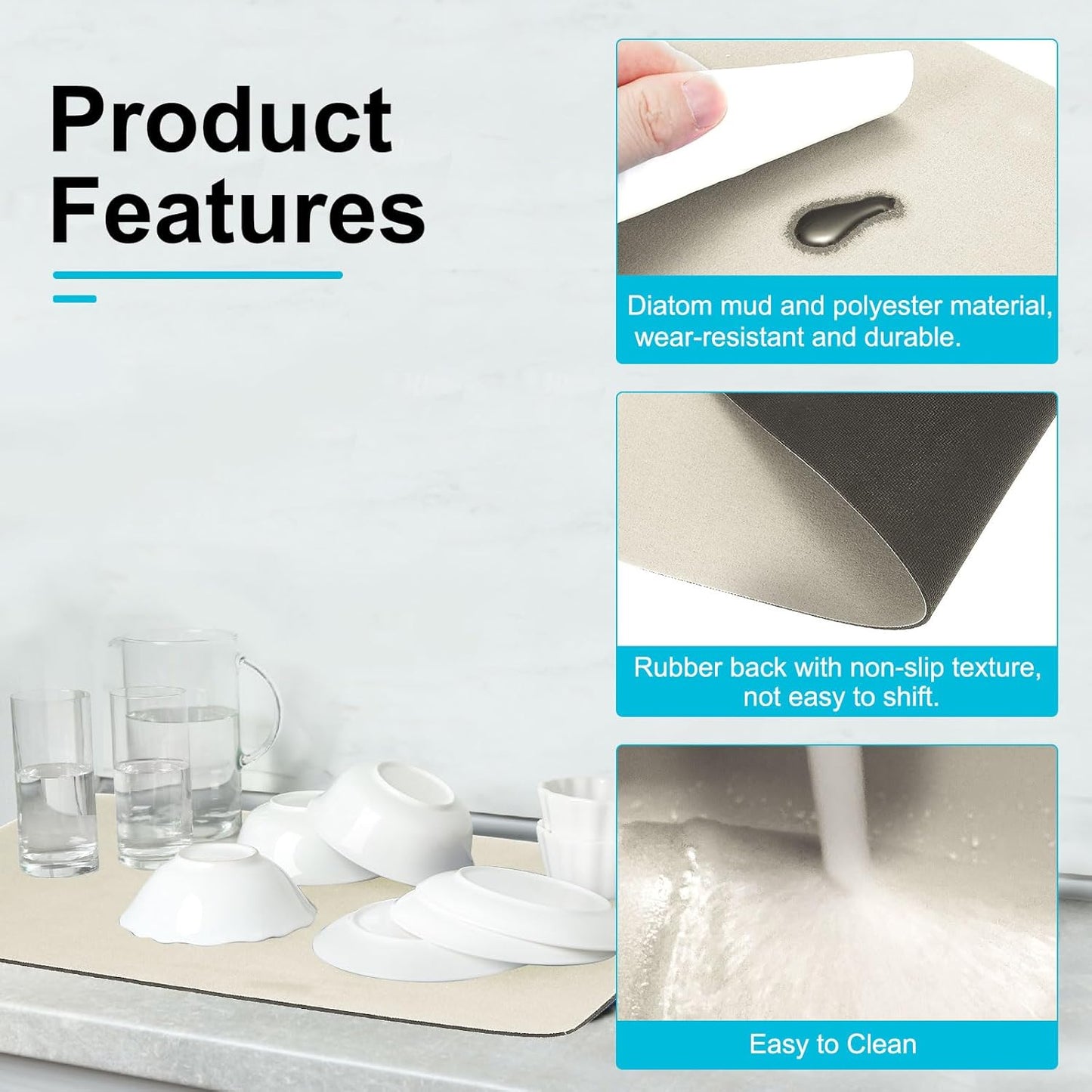 uxcell Silicone Mats for Kitchen Counter, 35.4" x 23.6" Non-Slip Countertop Protector Mat Heat Resistant Coffee Mat Waterproof Table Placemat, Beige