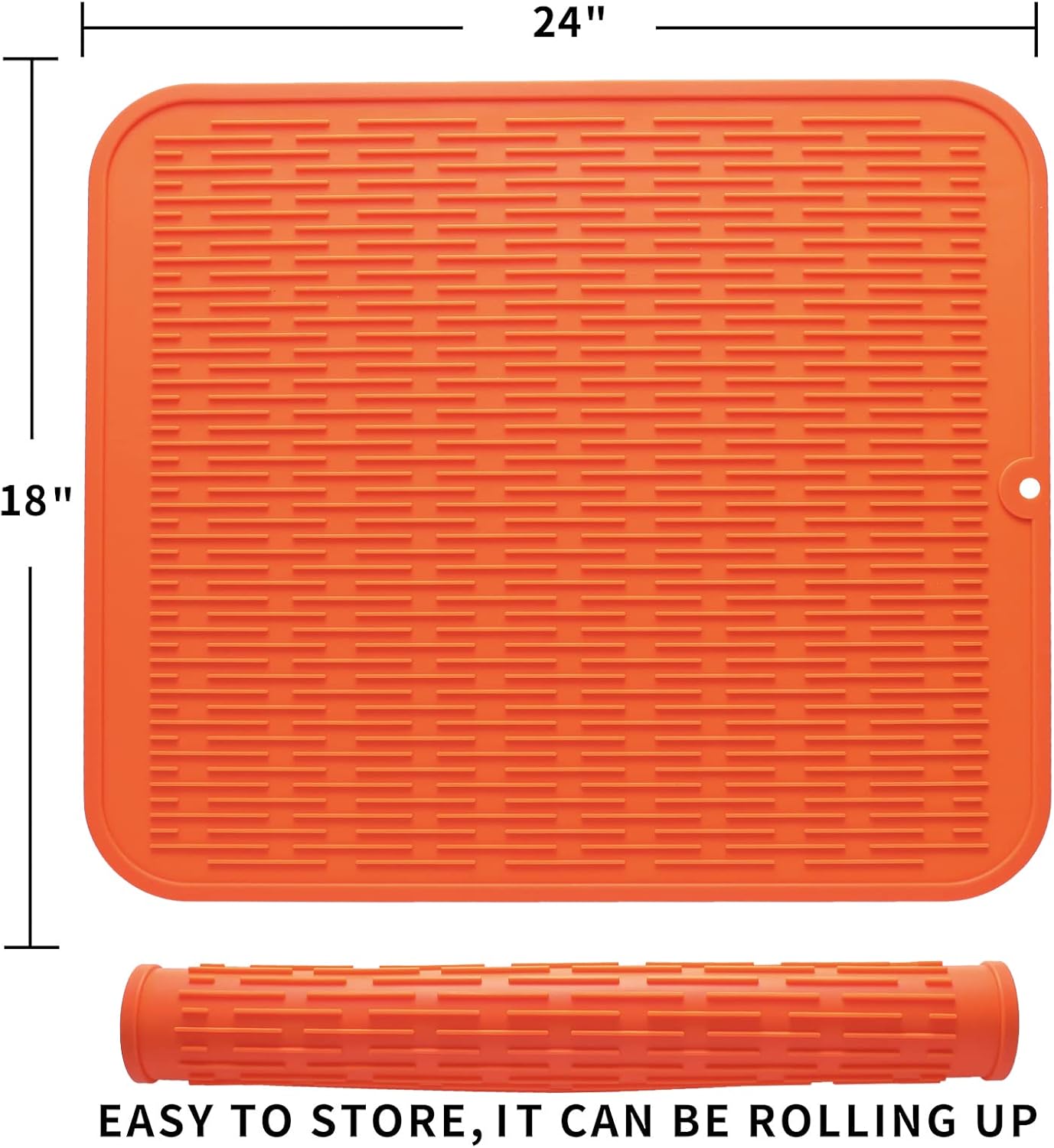 Silicone Dish Drying Mat for Multiple Usage,Easy clean,Eco-friendly,Heat-resistant Silicone Mat for Kitchen Counter or Sink,Refrigerator or Drawer Liner Orange 2XL 24 inches x 18 inches