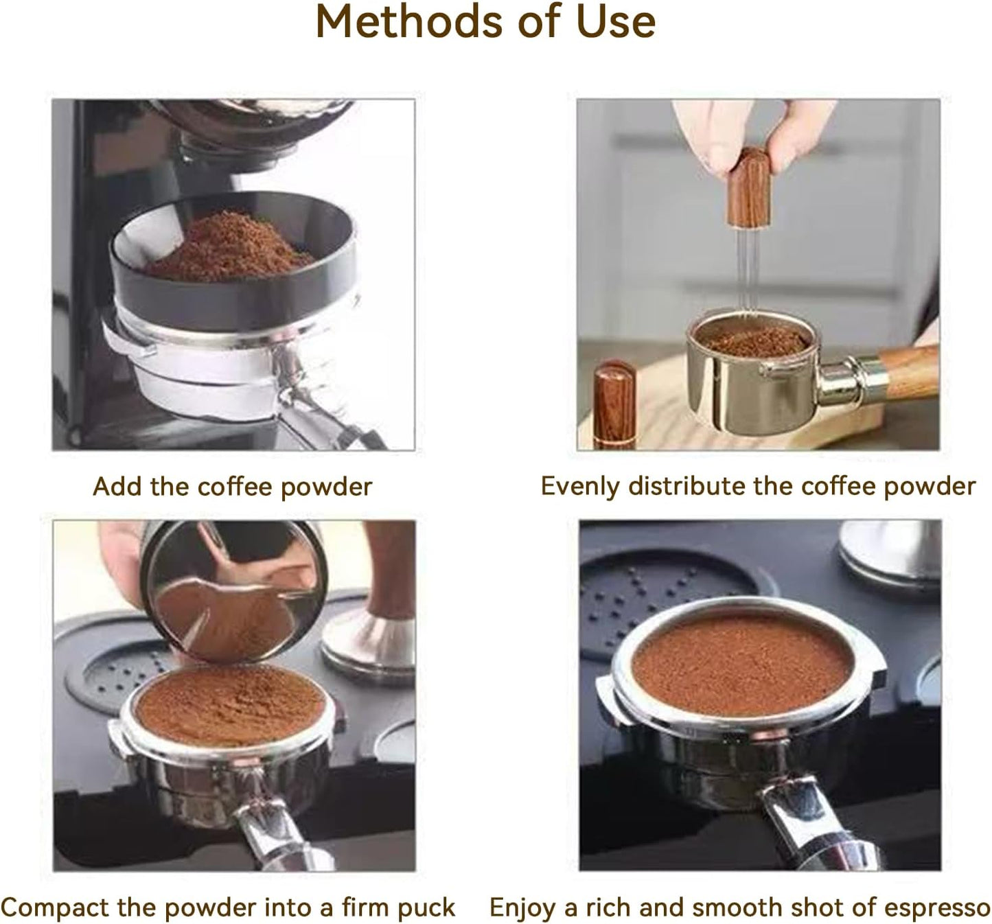 51mm Espresso Accessories Kit 2-in-1 Coffee Distributor and Tamper Leveler, WDT Tool and Magnetic Dosing Funnel for 51 mm Portafilters