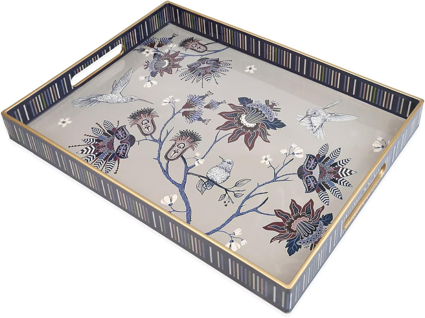 Rectangle Plastic Serving Tray with Handles, Elegant Decorative Tray for Coffee Table, Ottoman, Living Room, Kitchen, Outdoor Use. 12"*16"*1.6" A