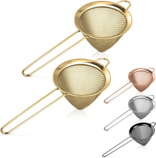 2 Pack Stainless Steel Small Food Strainer, Fine Mesh Sieve with Long Handle, Cocktail Strainer For Cocktails, Tea Herbs, Coffee & Drinks, Rust Proof & Great as Tea Strainer, 3.5inch