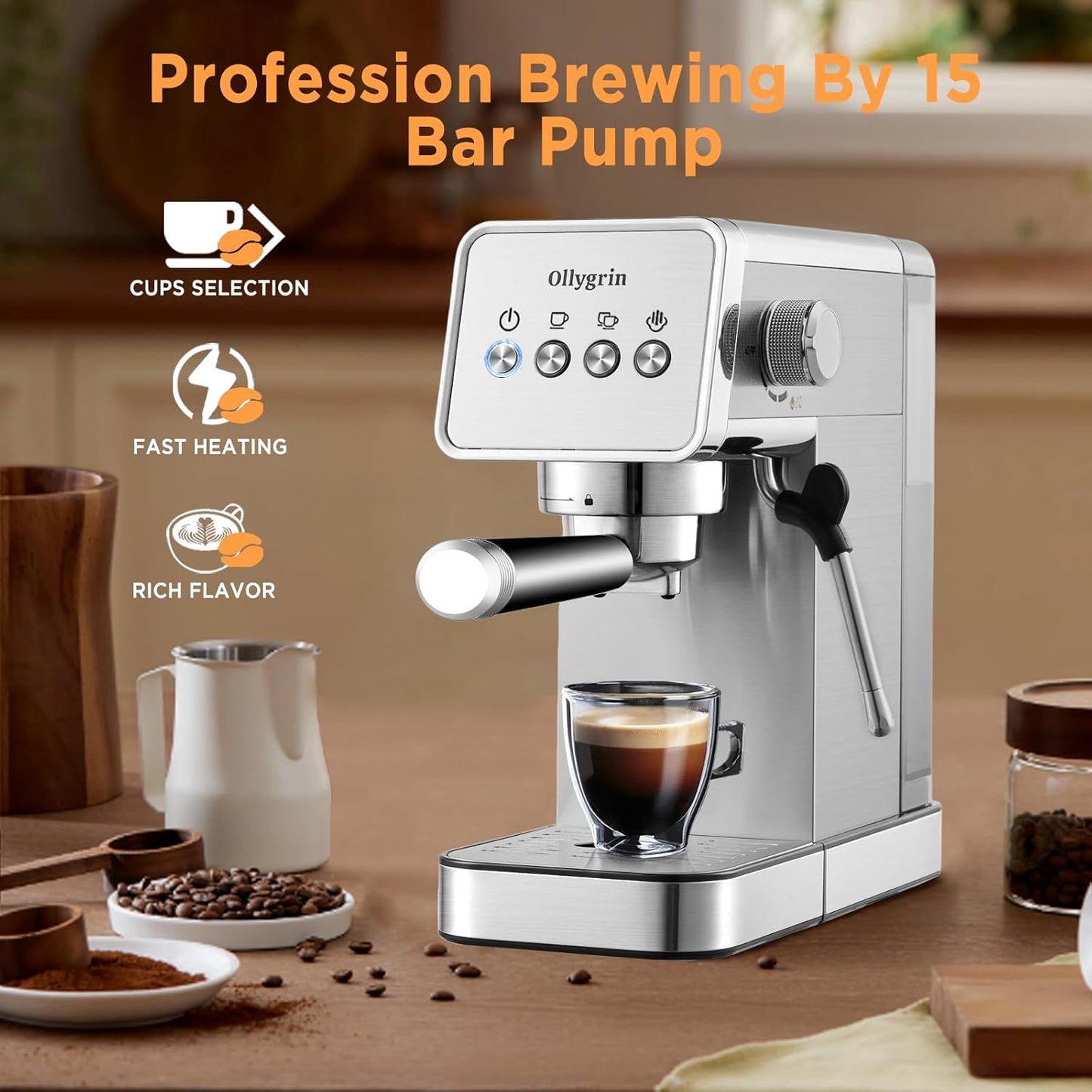 Espresso Machine,20 Bar Semi-Automatic Espresso Maker with Milk Frother,Compact Stainless Steel Coffee Machine with 40oz Removable Water Tank for Cappuccino,Latte, Americano,Sliver for Home