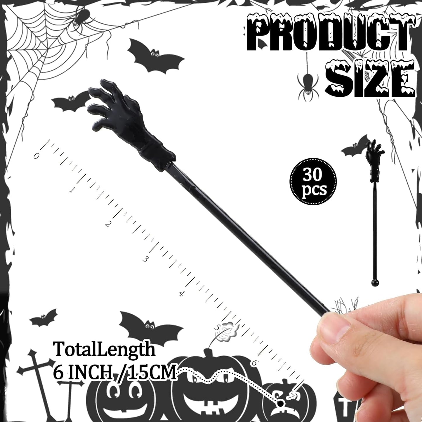 30 Pcs Halloween Swizzle Sticks Plastic Coffee and Cocktail Stirrers Fall Thanksgiving Drink Stirrers Cocktail Mixers for Halloween Fall Autumn Party Tea Coffee Bar Decoration(Zombie Hands)