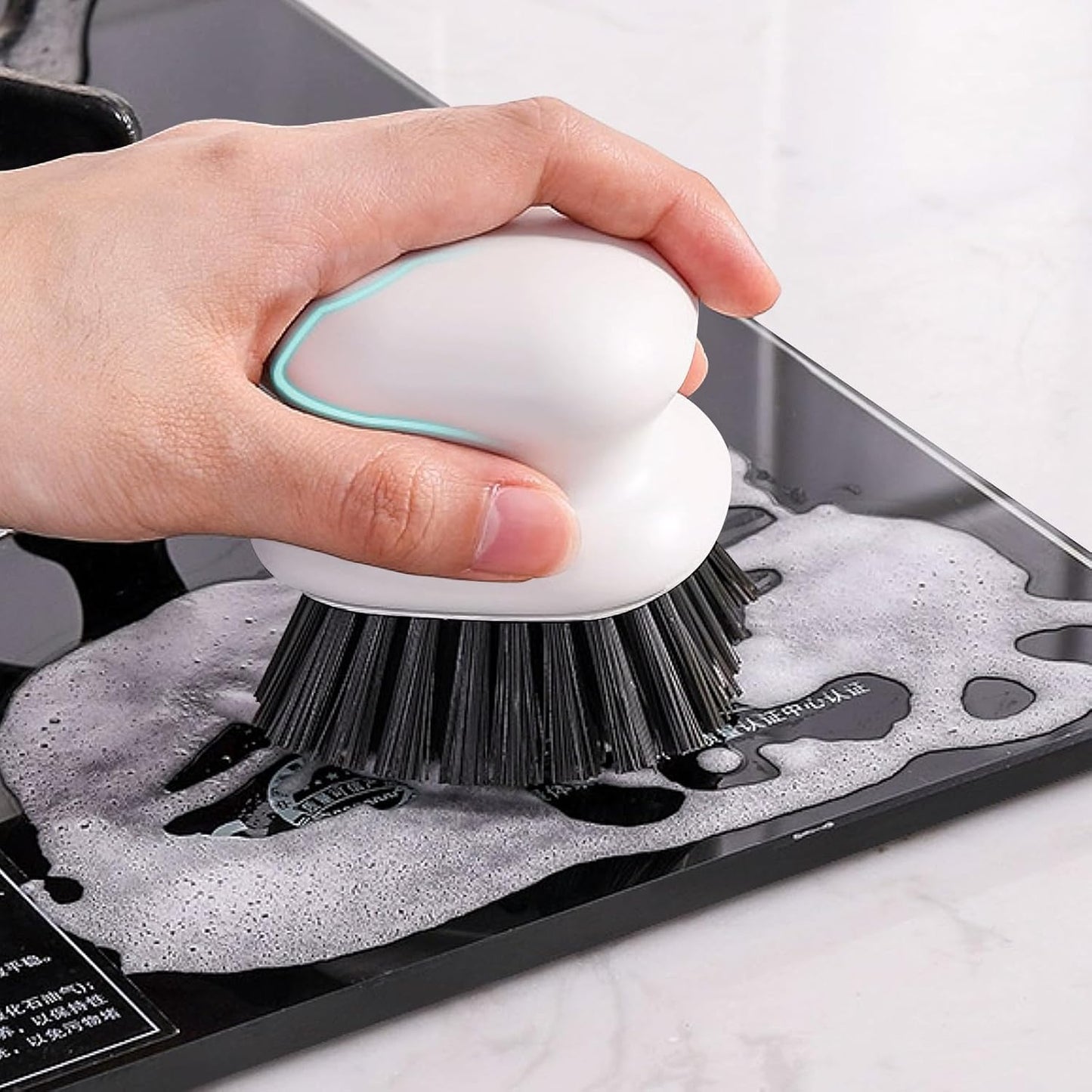 2Pack Dish Scrub Brush, Palm Brush Dish Scrubber with Ergonomic Grip, Kitchen Scrub Brushes for Cleaning for Pans, Pots, Kitchen Sink Cleaning-Black+White