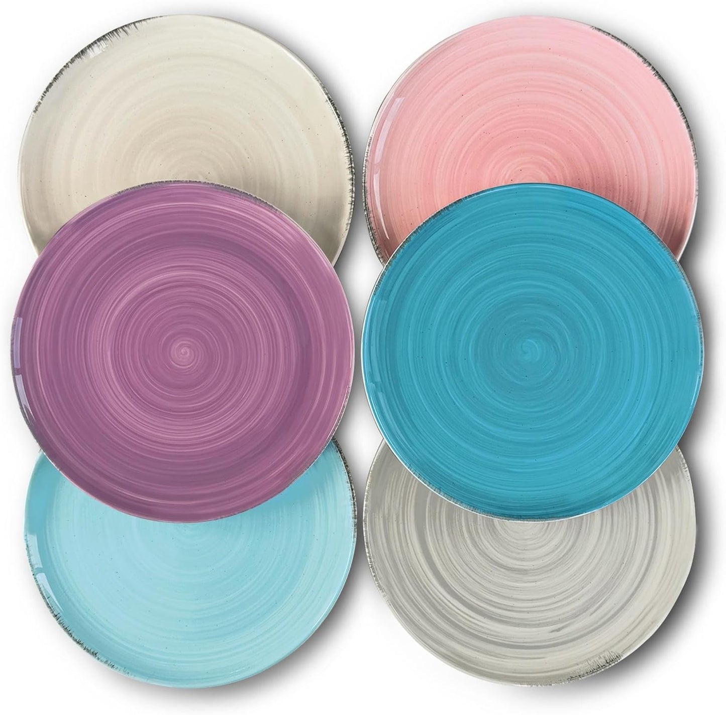 Mora Ceramic Helix Swirl Dinner Plates Set of 6, 10in Modern Spiral Porcelain Dish Dinnerware for Kitchen, Serving & Restaurants - Dishwasher, Microwave, Freezer, Oven Safe Dishware - Ocean Colors