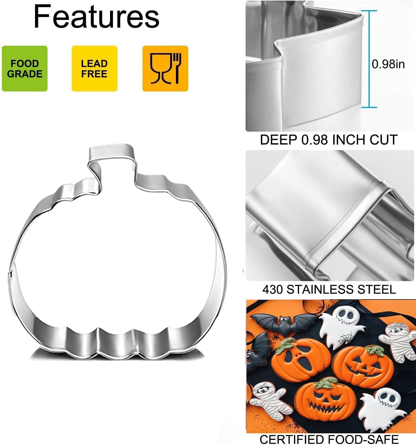 Pumpkin Cookie Cutters Set, 4", 3.22", 2" Large Fall Halloween Thanksgiving Cookie Cutters for Harvest Holiday Decoration Party Supplies