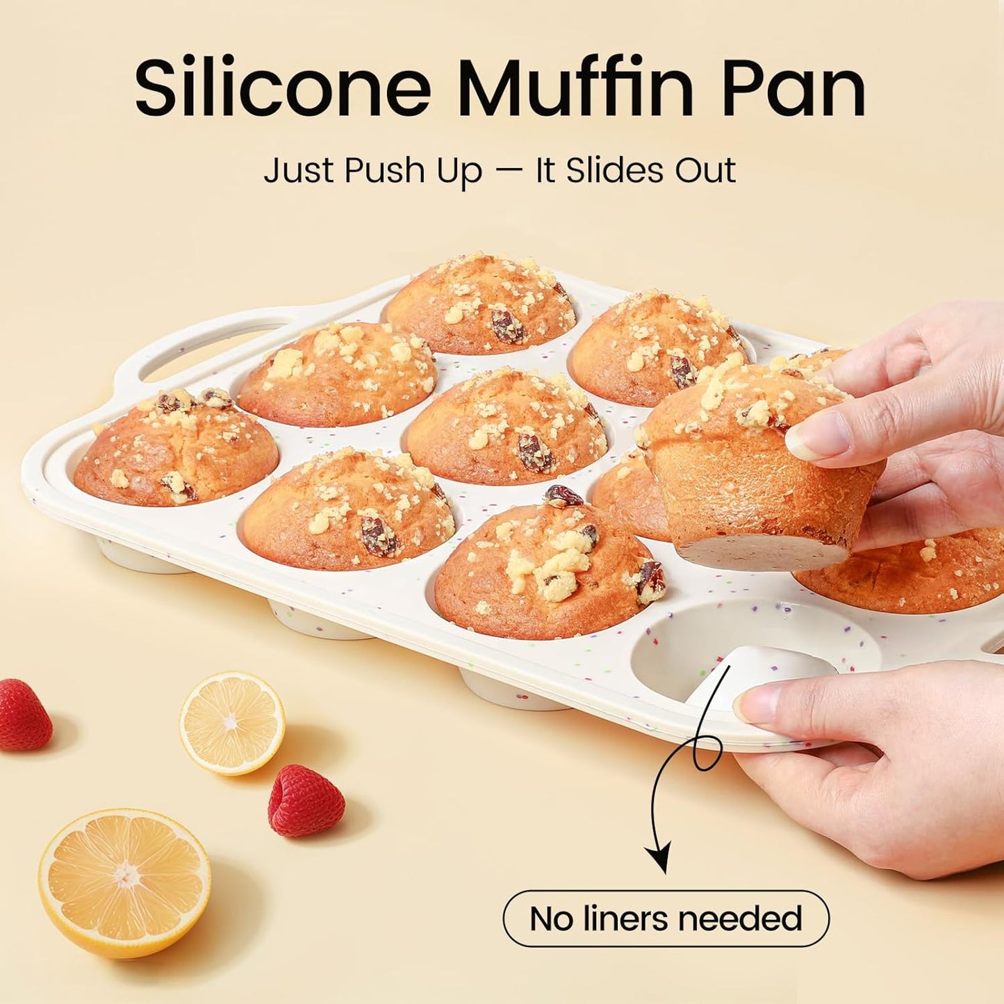 Vinino 2Pack Silicone Muffin Pans for Baking with Metal Reinforced Frame, 12 Cups Regular Size Nonstick Silicone Cupcake Pan, BPA Free Oven Dishwasher Safe Baking Mold for Muffins Cupcakes