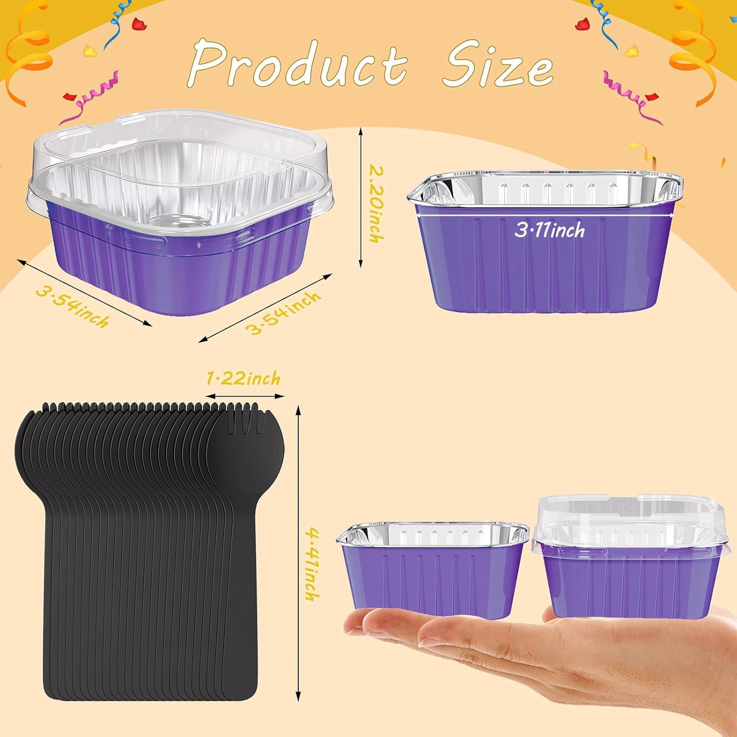 25 Pack Square Mini Cake Pans with Lids,Mini Loaf Pans with Lids,Aluminum Foil Baking Cups,Disposable Ramekins Cupcake Cups,Dessert Cups for Wedding Birthday Party Picnics,5oz (Purple)