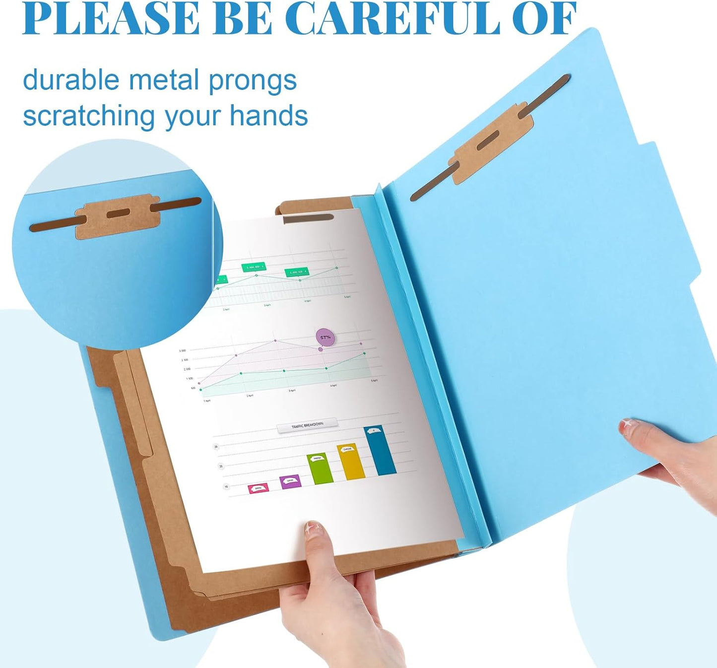 12 Pcs Classification Folders Letter Size, Back to School Supply for Teacher, Student, 3 Dividers Pressboard File Folder Bulk with 2 Fasteners, 3.5 Inch Expanding File Organizer (Blue)