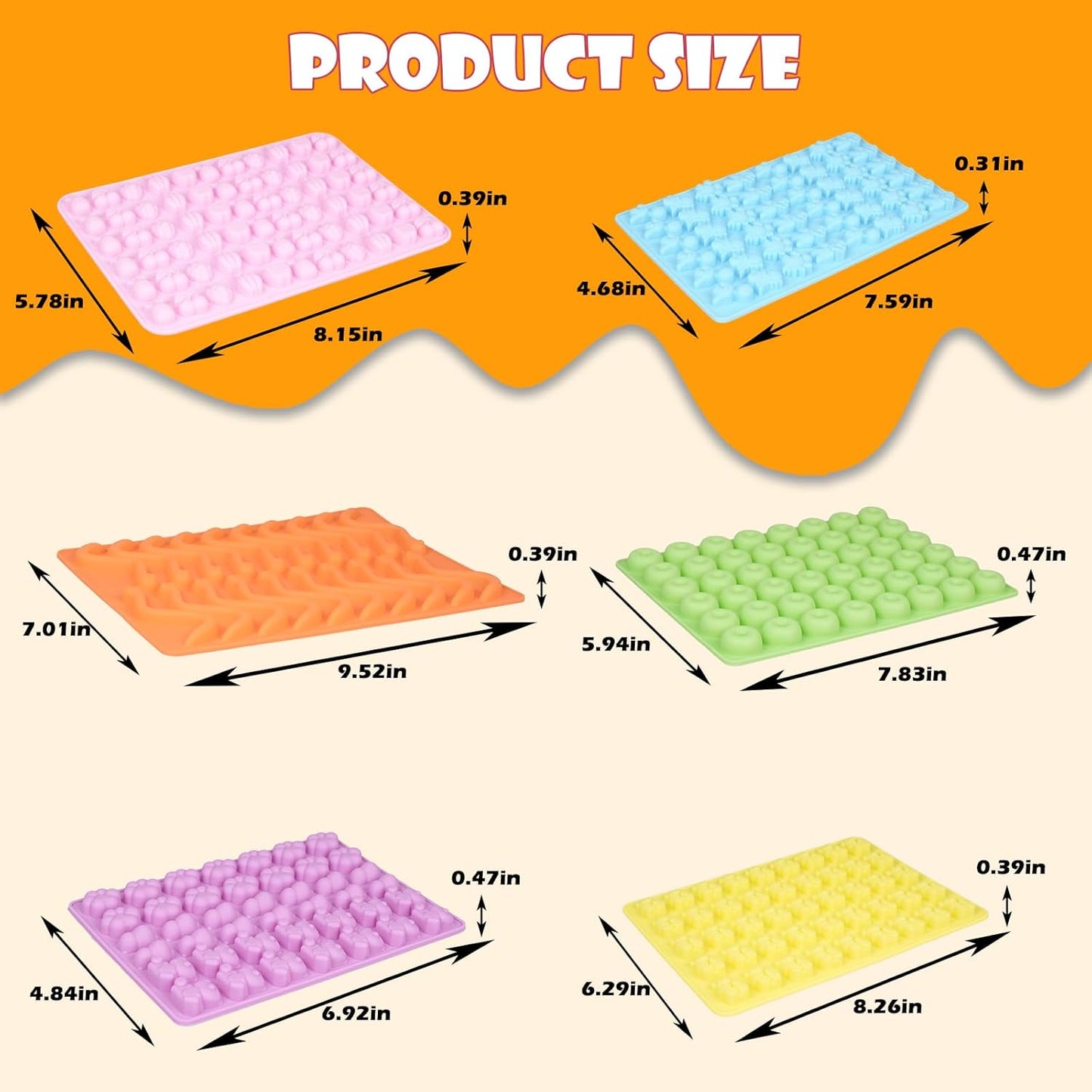 Gummy Bear Molds Silicone 37PCS Set,Nonstick Candy Mold Including Worm,Bear, Mini Dinosaur, Animals, Fruits and Mini Donut Molds,With 4 Droppers, Brush, Storage Box, 25 Wrappers