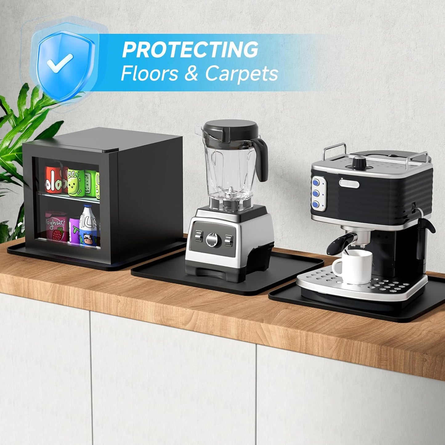 Silicone Coffee Mat with Raised Edges, 20'' x 15'', Keep Tidy for Countertops, Accessories Fit Under Coffee Maker Espresso Machine, Dish Drying Mat, Baking Mat (Black)