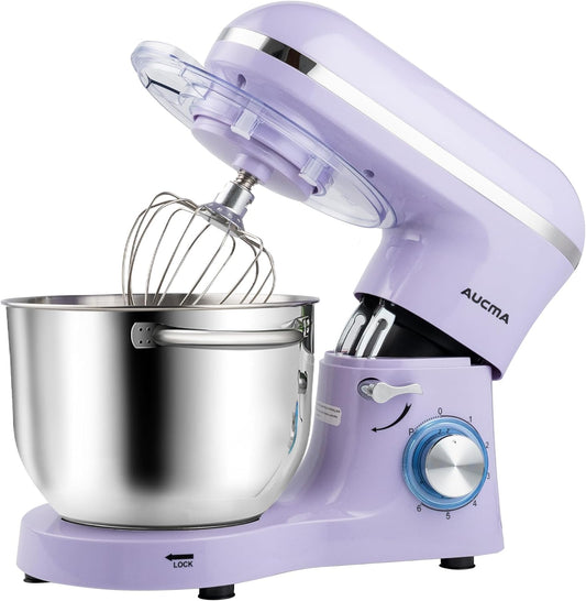 Aucma Stand Mixer,6.5-QT 660W 6-Speed Tilt-Head Food Mixer, Kitchen Electric Mixer with Dough Hook, Wire Whip & Beater (6.5QT, Lavender)