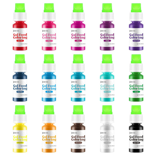 Gel Food Coloring 15 Colors x 0.35 oz Concentrated Gel Based Food Dye Vibrant Icing Colors Neon Edible Food Color for Icing Baking Cake Decorating Cookies Slime, 10g / Bottle