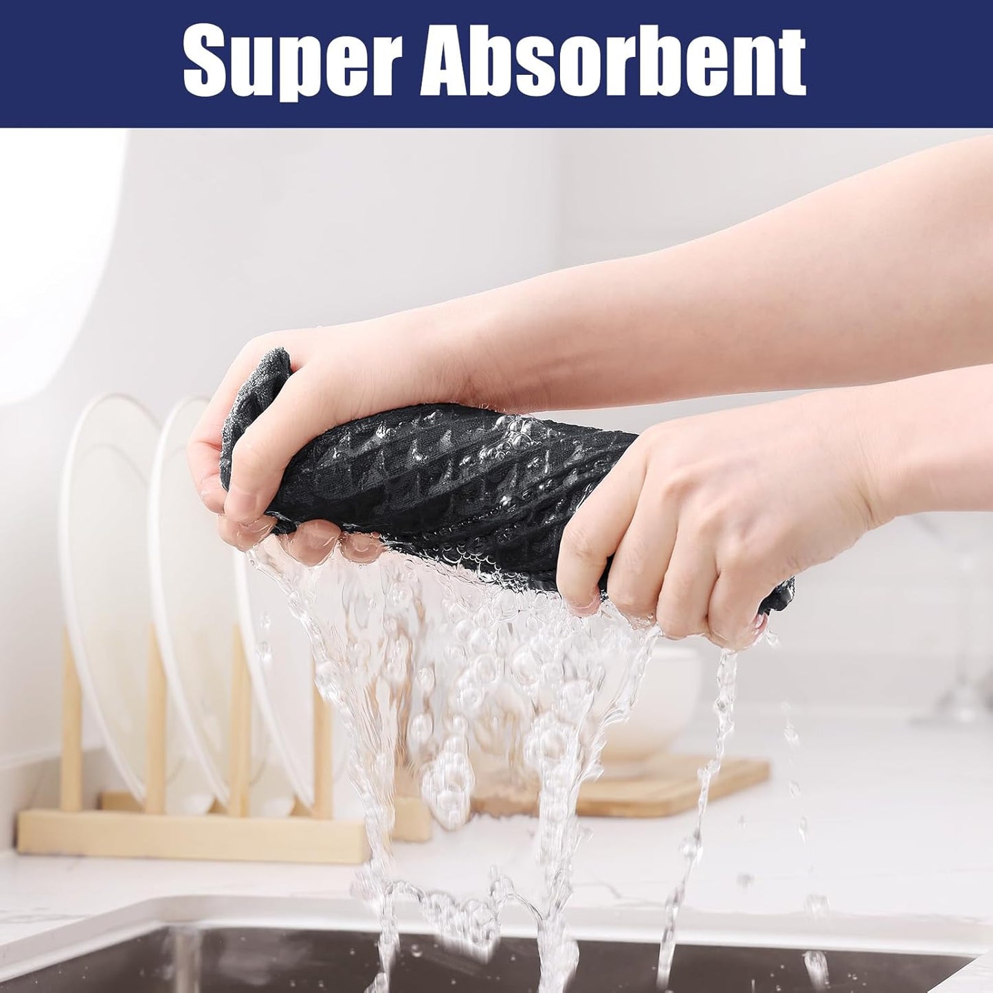 Homaxy Microfiber Waffle Weave Kitchen Towels, 16 x 28 Inch Ultra Absorbent and Solid Color Dish Towels, 6 Pack, Dark Grey