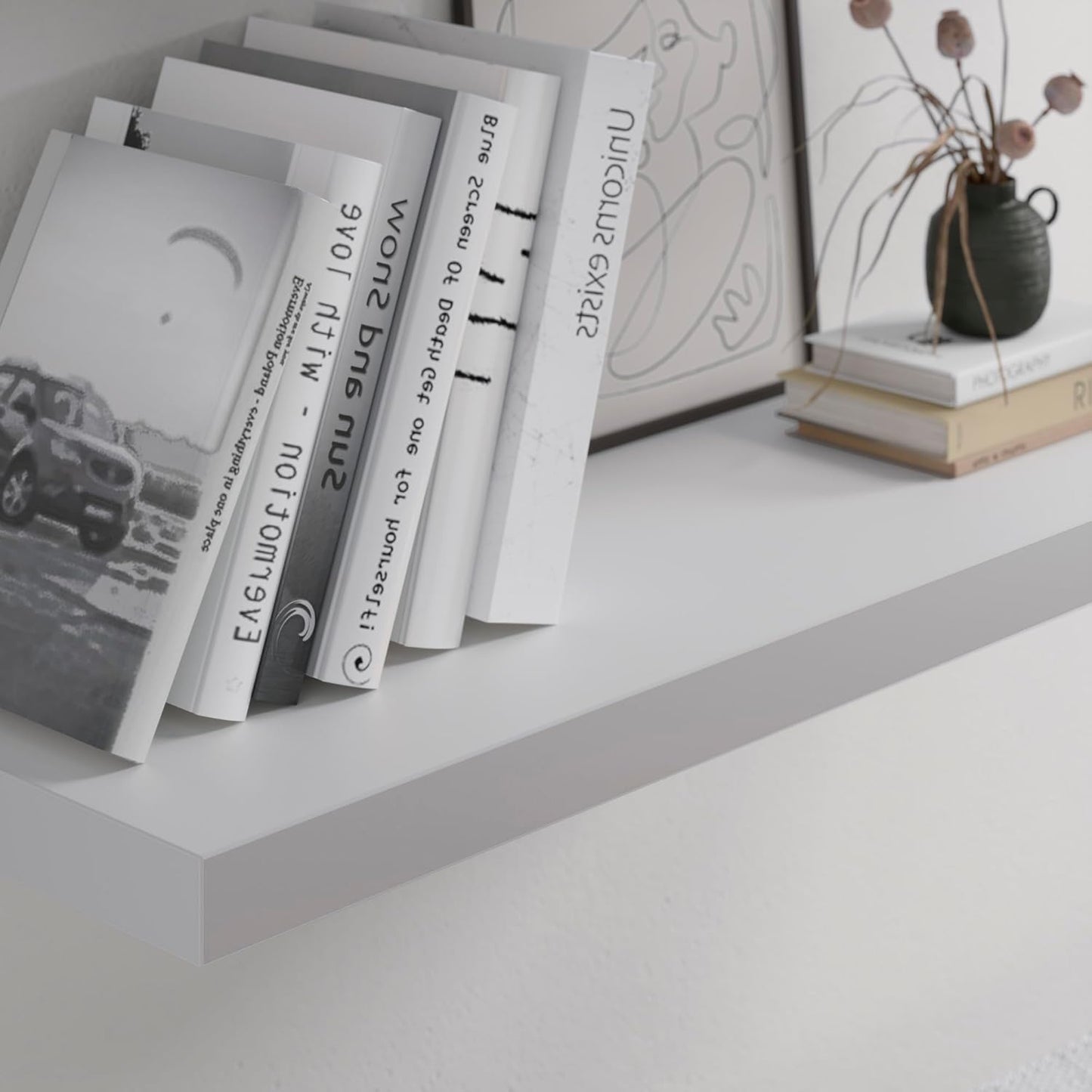 Floating Shelf, Set of 1 Wall Shelf, 24 in W x 12.75 in D x 2 in H Wooden Floating Wall Shelf with Invisible Brackets for Living Room/Bedroom/Bathroom/Kitchen Storage and Decor, White