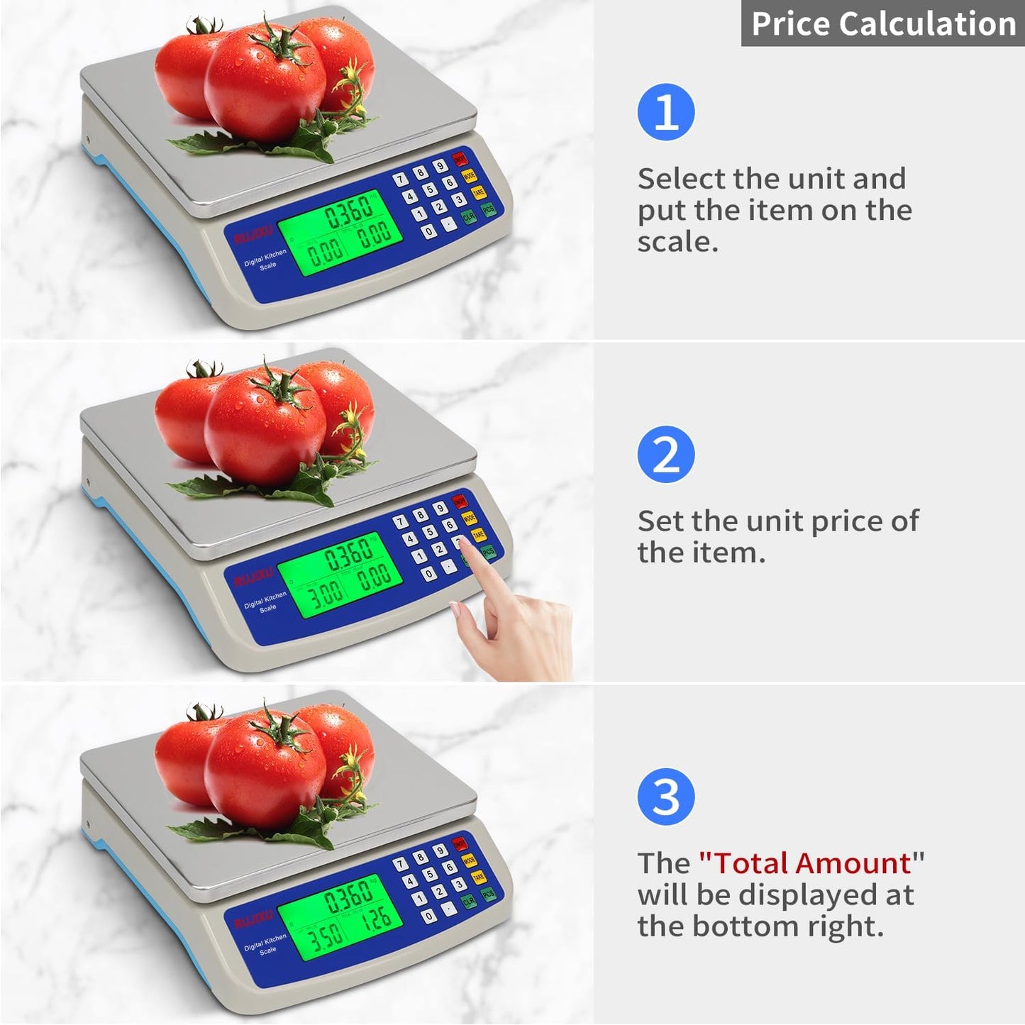 Large Digital Kitchen Scale 30KG Commercial Food Scale 66LB for Baking Bread Meat Stainless Steel Price Computing Scale LCD Display,Prep Counting Scale for Parts and Coins Adapter Included