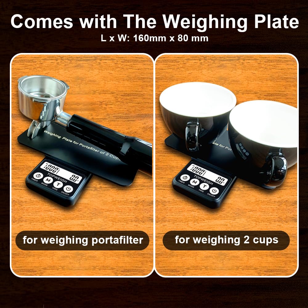 Waterproof Espresso Coffee Scale with Timer, 1000g by 0.1g, Barista Weighing Plate, RDT Tool Set, Cleaning Brushes & Batteries Included