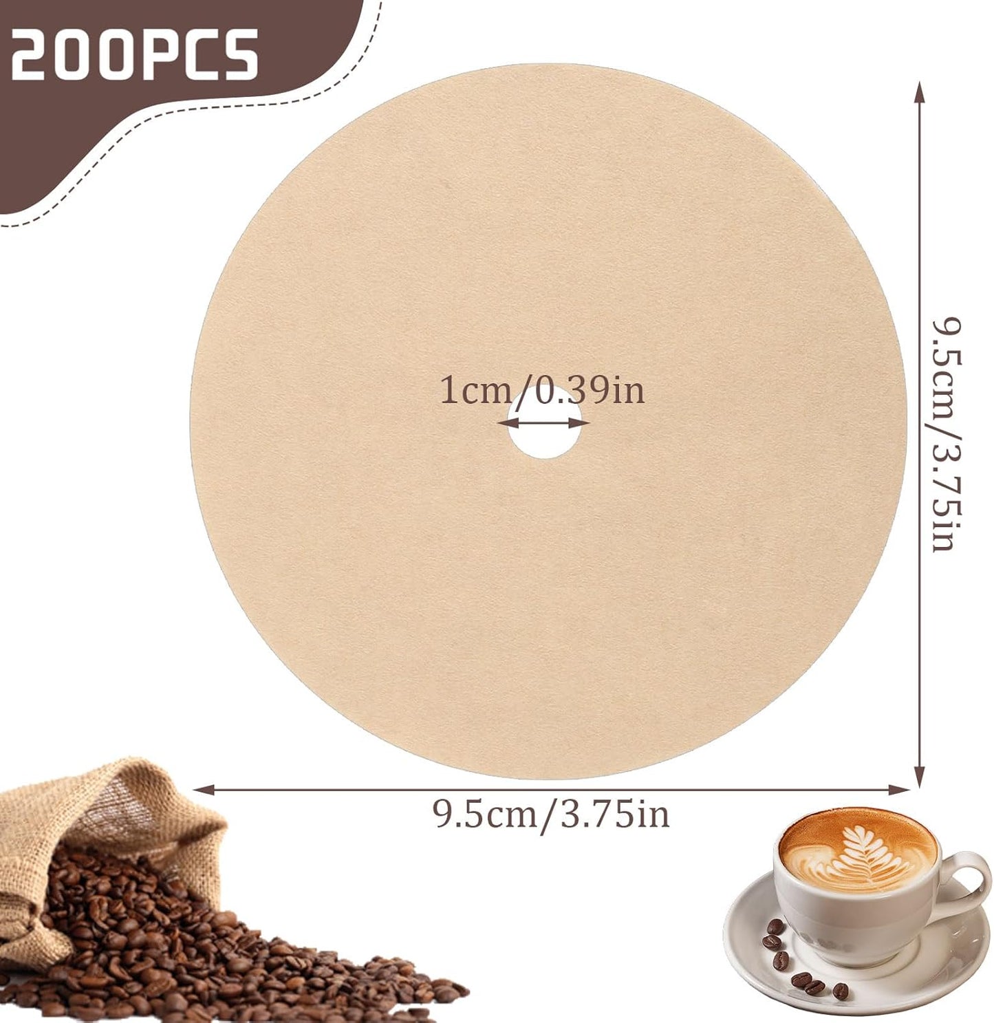 200 Count Percolator Coffee Filters, 3.75 Inch Natural Unbleached Disposable Coffee Filter Disc Coffee Filters for Camping Coffee Pot Home Office Use