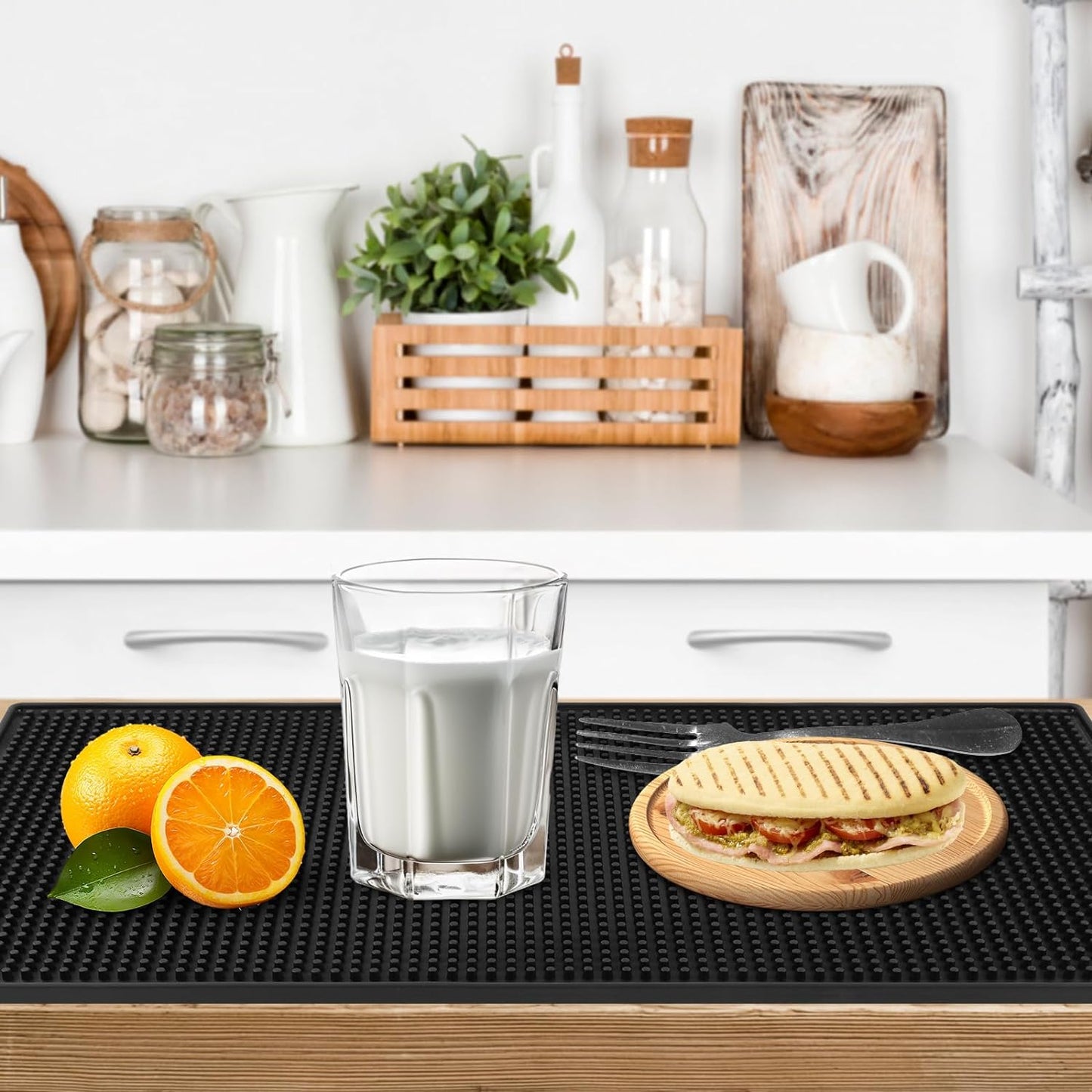 Extra Large (28 inch by 16 inch) Thick Rubber Service Bar Mat for Home Kitchen Counter Mat, Bartender Bar Mat, Dish Drying Mat, 2 Packs Black