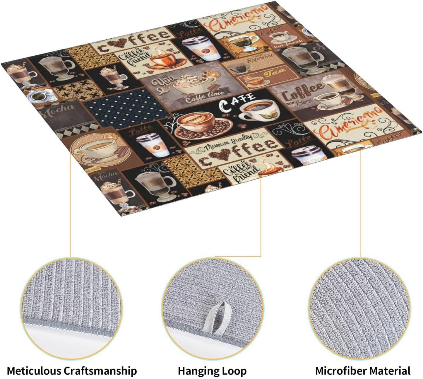 Boho Coffee Dish Drying Mat, Highly Absorbent Microfiber Kitchen Counter Pad Reusable Washable, 16*18"