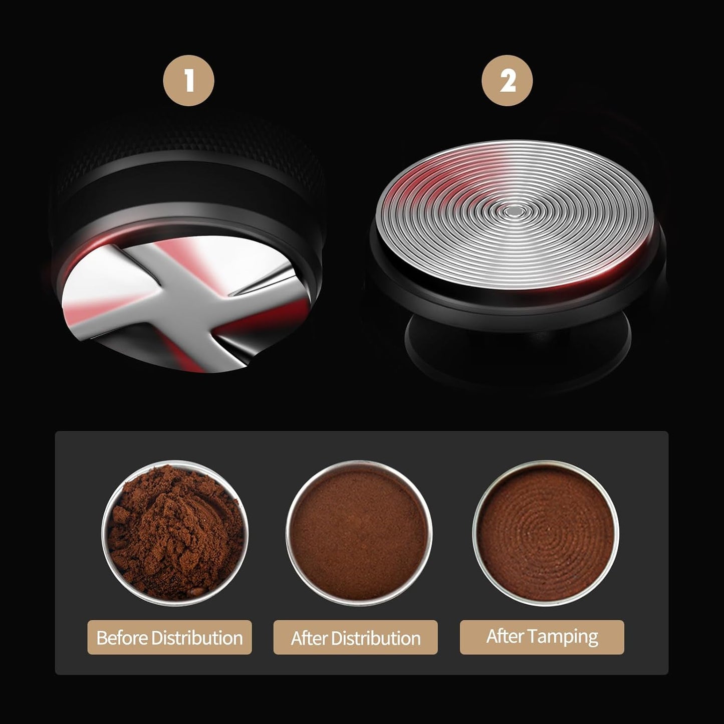 MHW-3BOMBER Coffee Distributor 54mm, 53.35mm Espresso Distribution Tool fit for 53mm/54mm Breville Portafilter, Height Adjustable Espresso Distributor, Detachable CD Espresso Leveler,T6093L4-OS