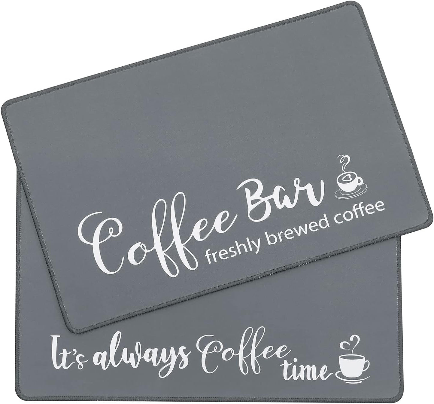 SHACOS Coffee Bar Mats 2 pcs 12x19 Inch Absorbent Non Slip Rubber, Waterproof Heat Resistant, Gray