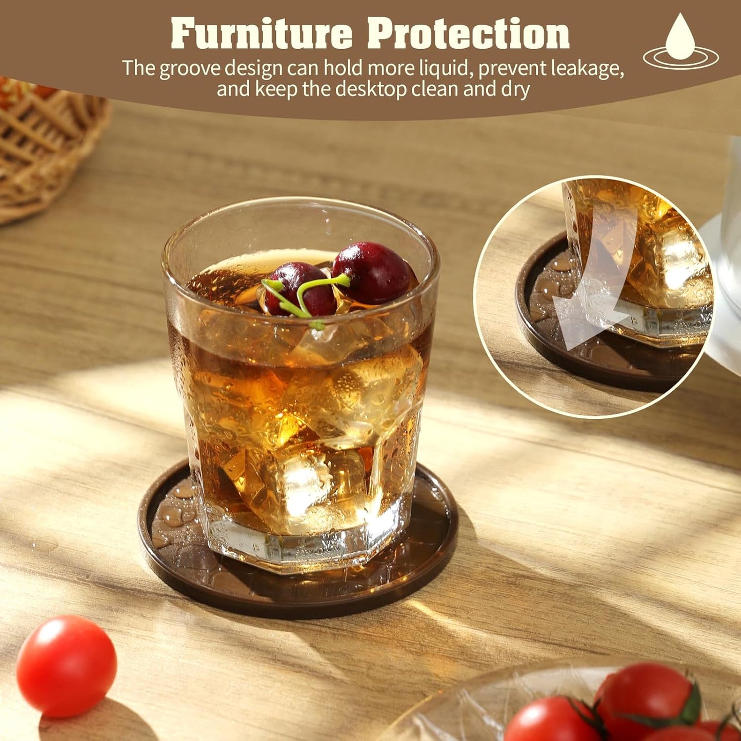 Coasters Set of 8,Hot or Cold Drink Coasters with Holder,Modern Style Coffee Table Coaster,Suitable for Kinds Cups Beer,Drink,Anti-Overflow Tabletop Protection (Coffee, 8pcs)