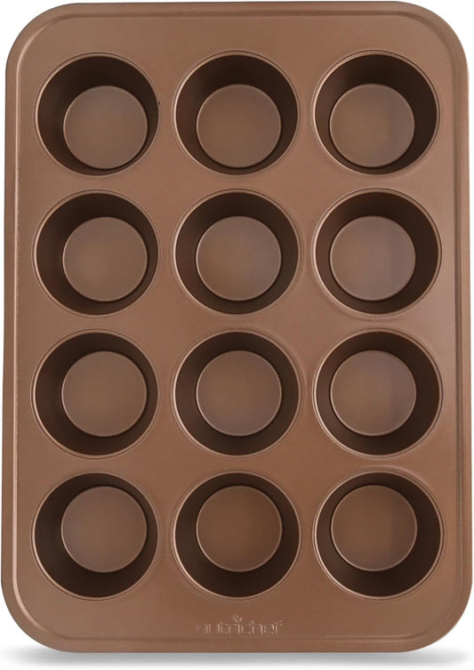 NutriChef 12-cup Golden Oven Muffin Pan, Non-Stick Coated Layer Surface, Even Heating Muffin Tray for Muffins, Cupcakes, Pastries & Mini Pies, Used for Model Number NCBK6TR7 and NCBK6TR7.5